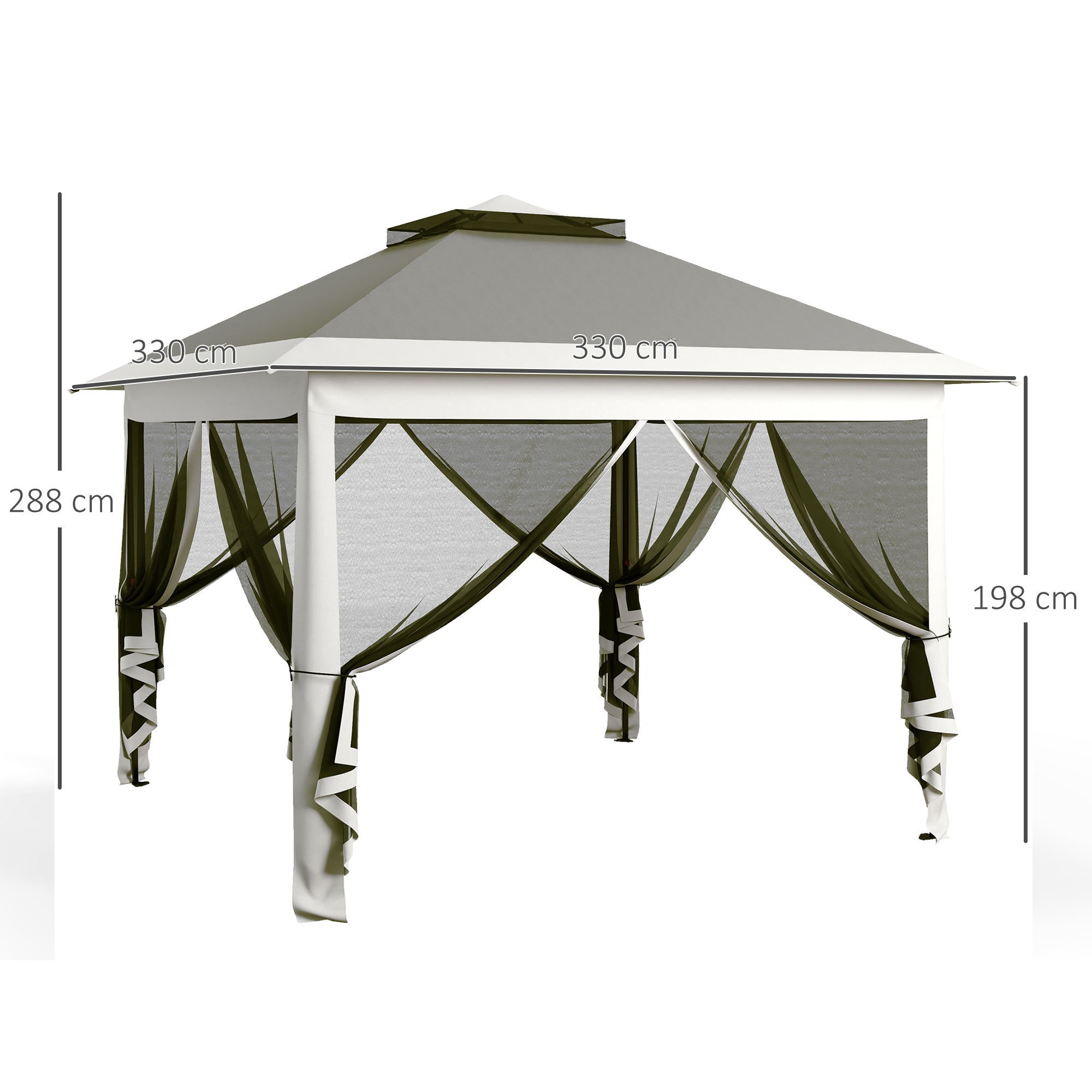 EasyComfort Gazebo da Esterno ad Altezza Regolabile with Zanzariere, in Metallo e Tessuto Oxford, 3.3x3.3x2.8 m, Grigio Scuro