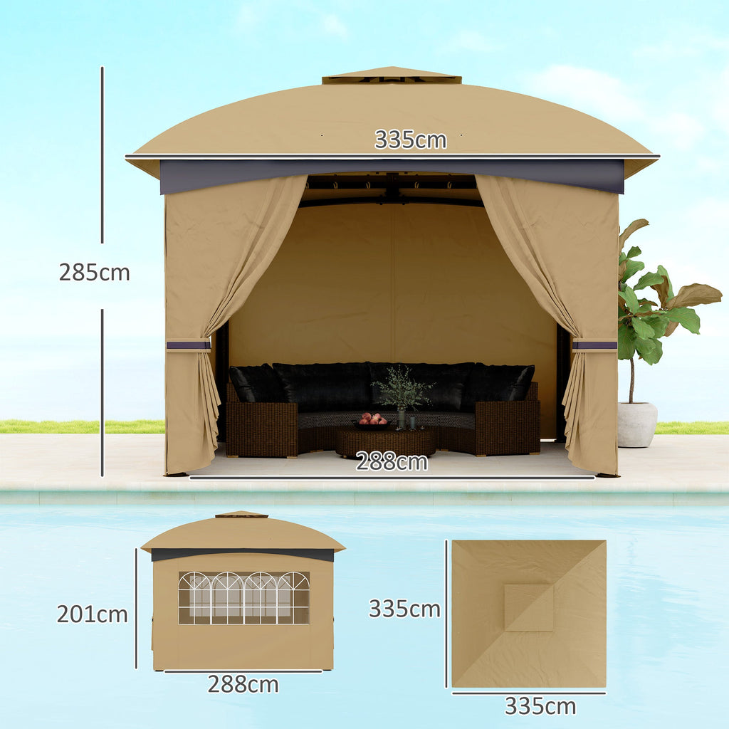 EasyComfort Gazebo da Giardino 3.4x3.4m with Pareti, Protezione UV e Tetto a 2 Livelli, Beige