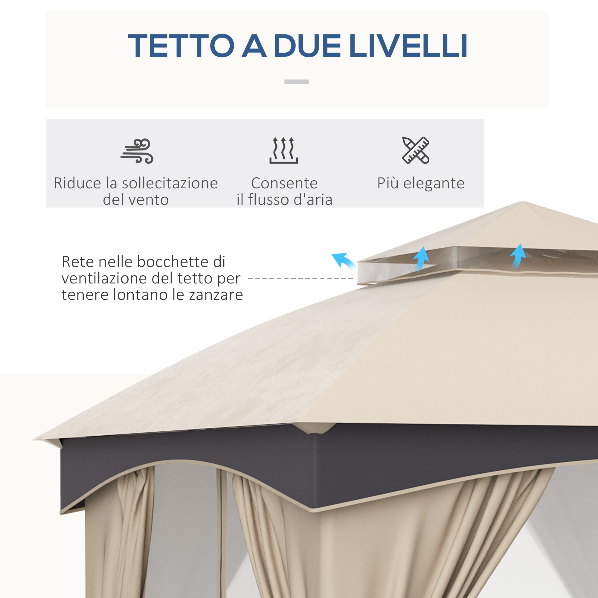 EasyComfort Gazebo 3x3 m met dubbel dak en zijgordijnen