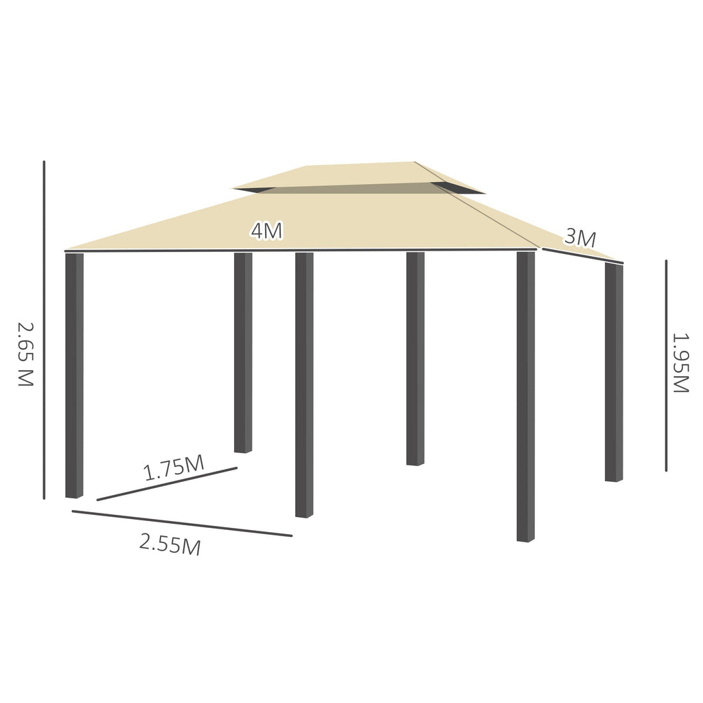 Easycomfort Gazebo da Giardino 3x4 m with Tende e Tetto a 2 Livelli white Crema