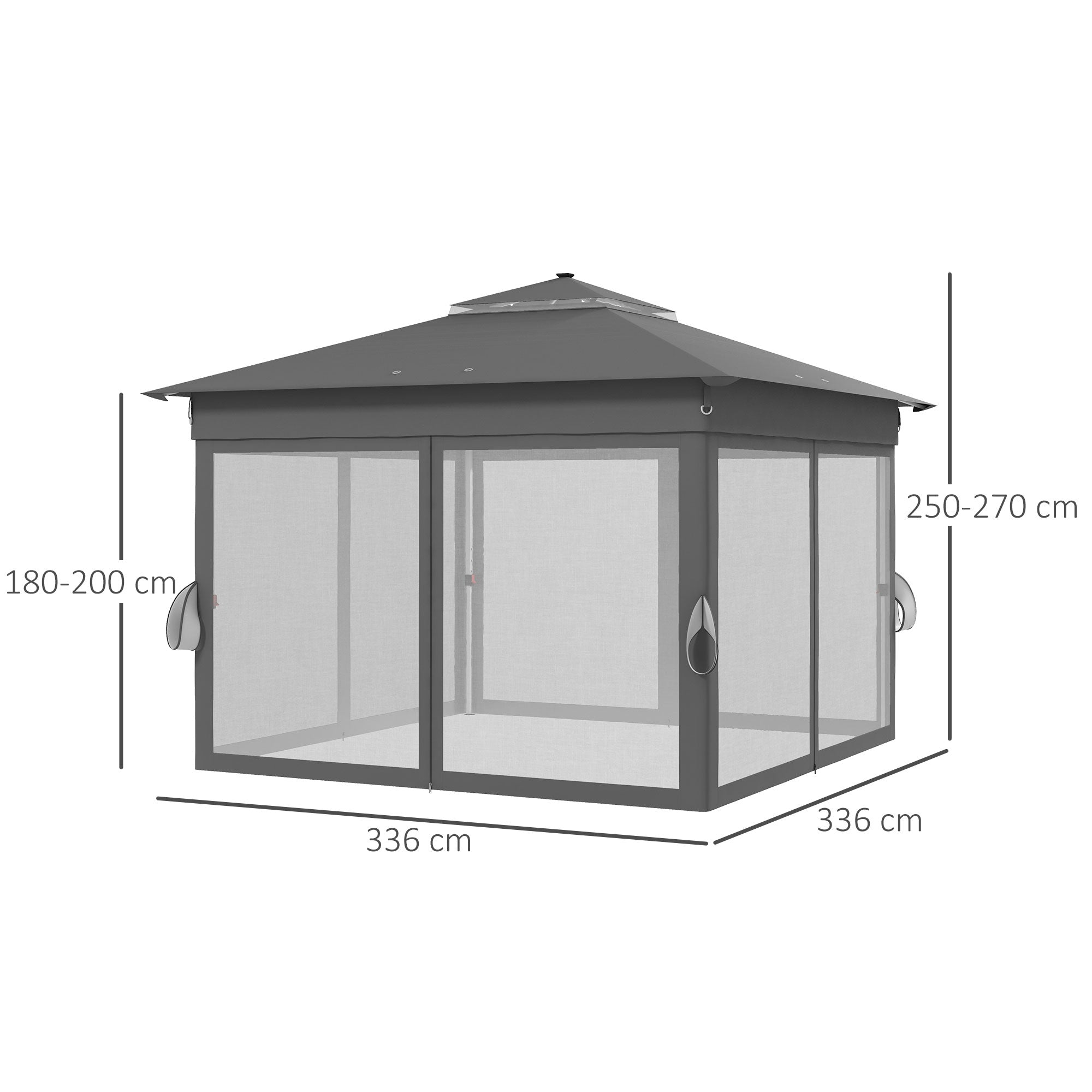 EasyComfort Gazebo da Giardino ad Altezza Regolabile with Luci LED, in Acciaio e tessuto Oxford, 336x336x250-270 cm, Grigio
