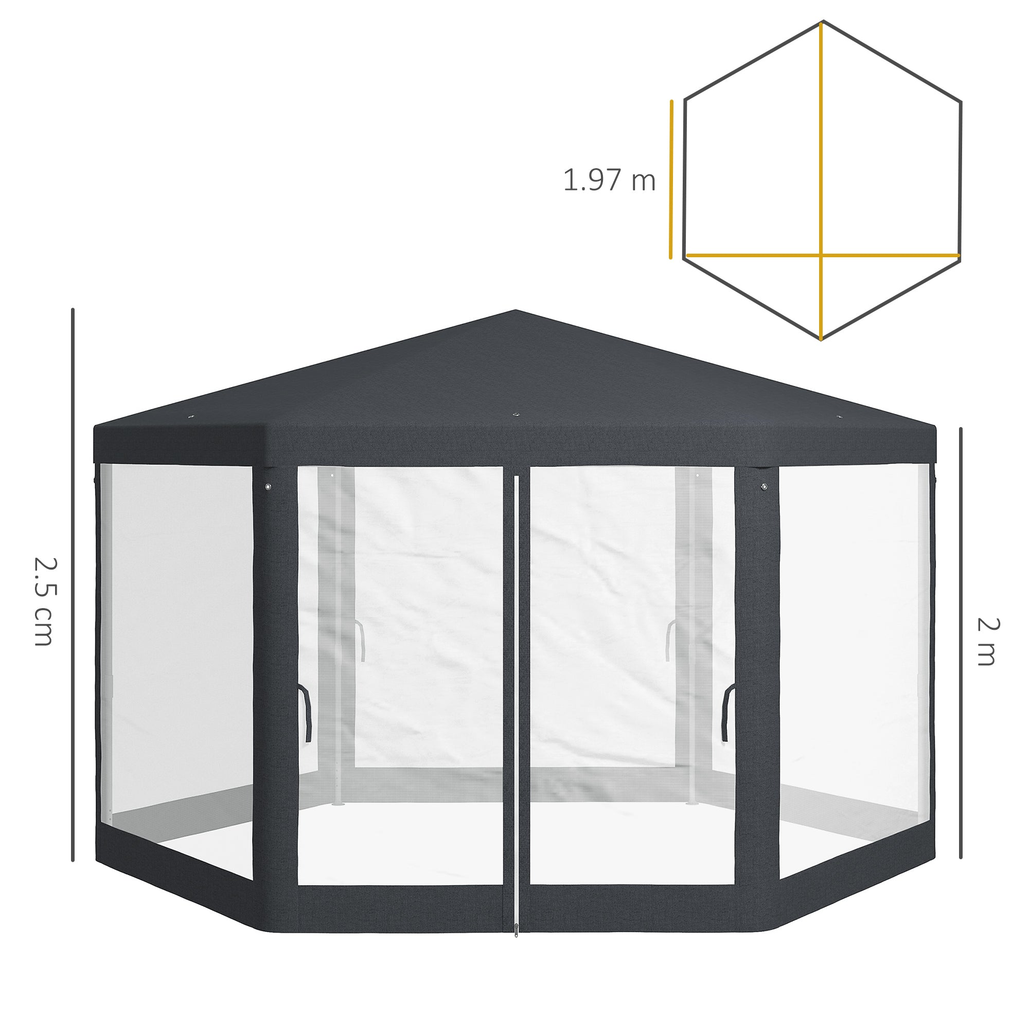 EasyComfort Gazebo da Giardino Esagonale with Doppio Ingresso, in Metallo e Poliestere, 3.94x3.94x2.5 m, Grigio