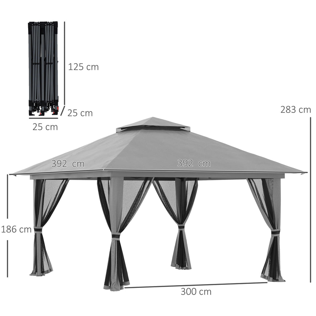 Easycomfort Gazebo Pieghevole 4x4 with Borsa da Trasporto, Picchetti, Funi e Sacchi di Sabbia Inclusi, 392x392x283 cm, Grigio