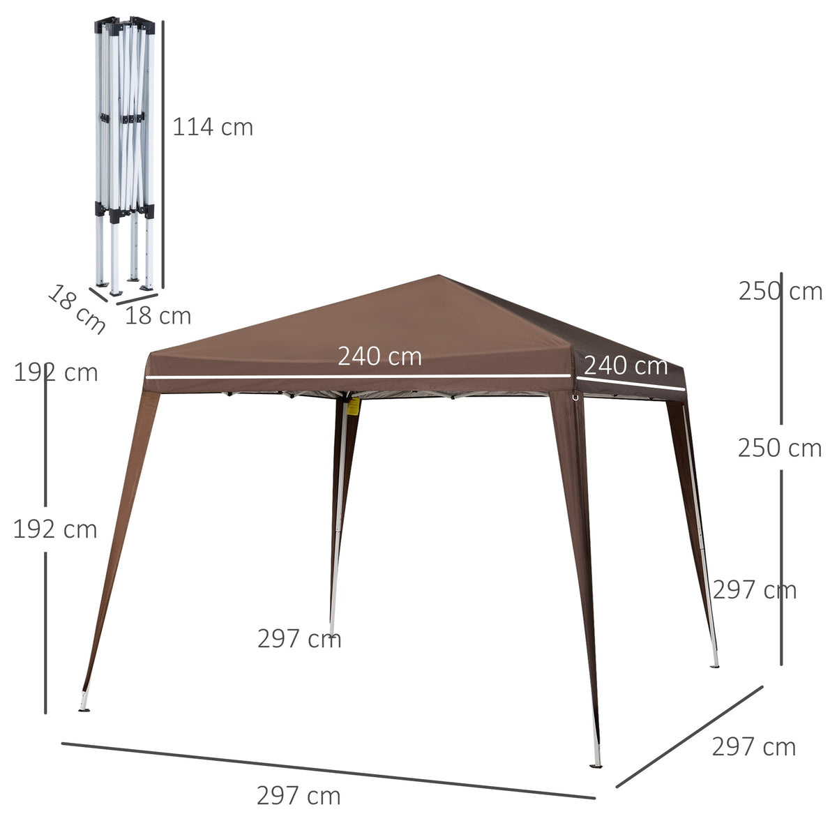 EasyComfort Vouwgazebo 2,4x2,4 m, bruin