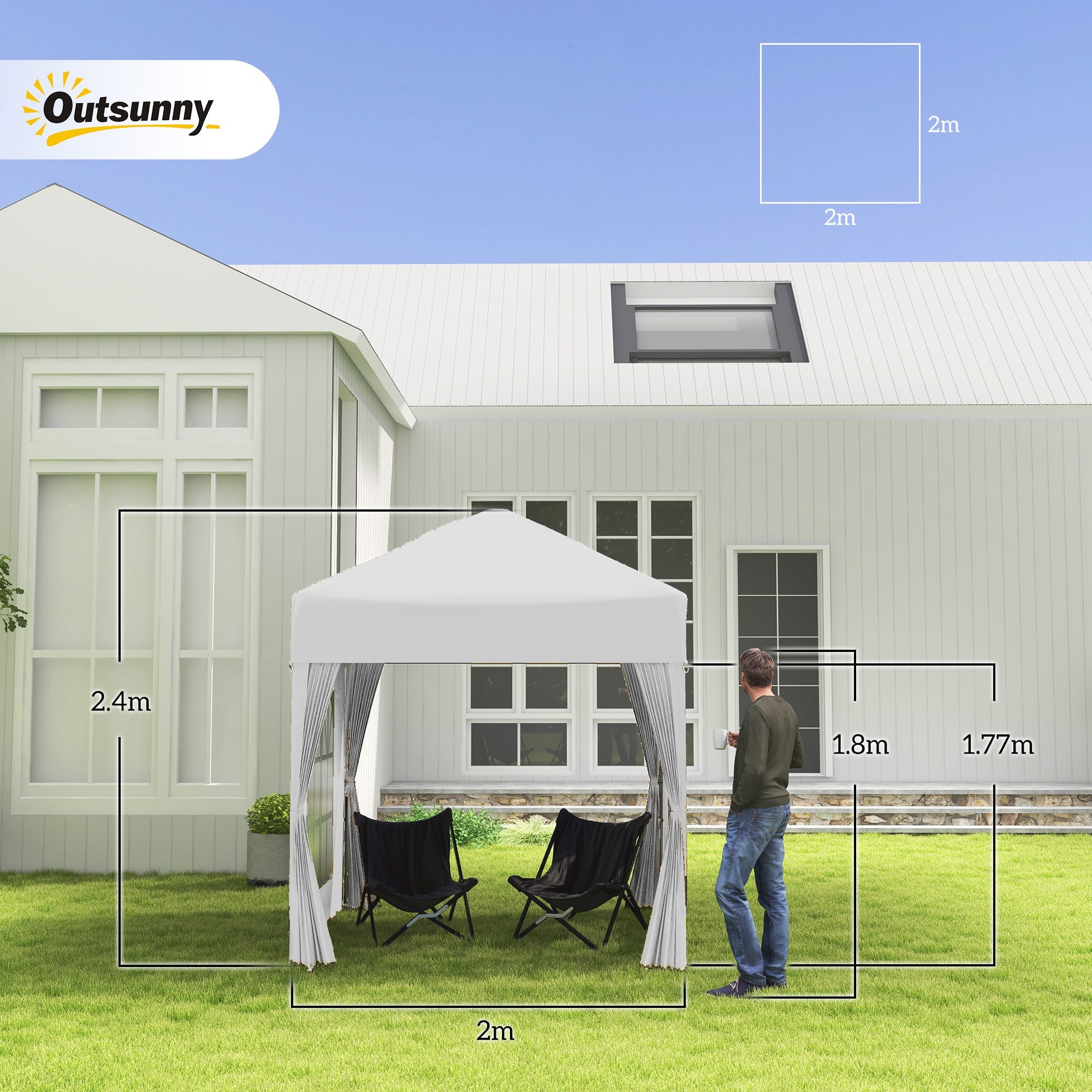 EasyComfort Gazebo Pieghevole Pop Up 2x2 m with 4 Pareti Rimovibili in Poliestere e Acciaio, white
