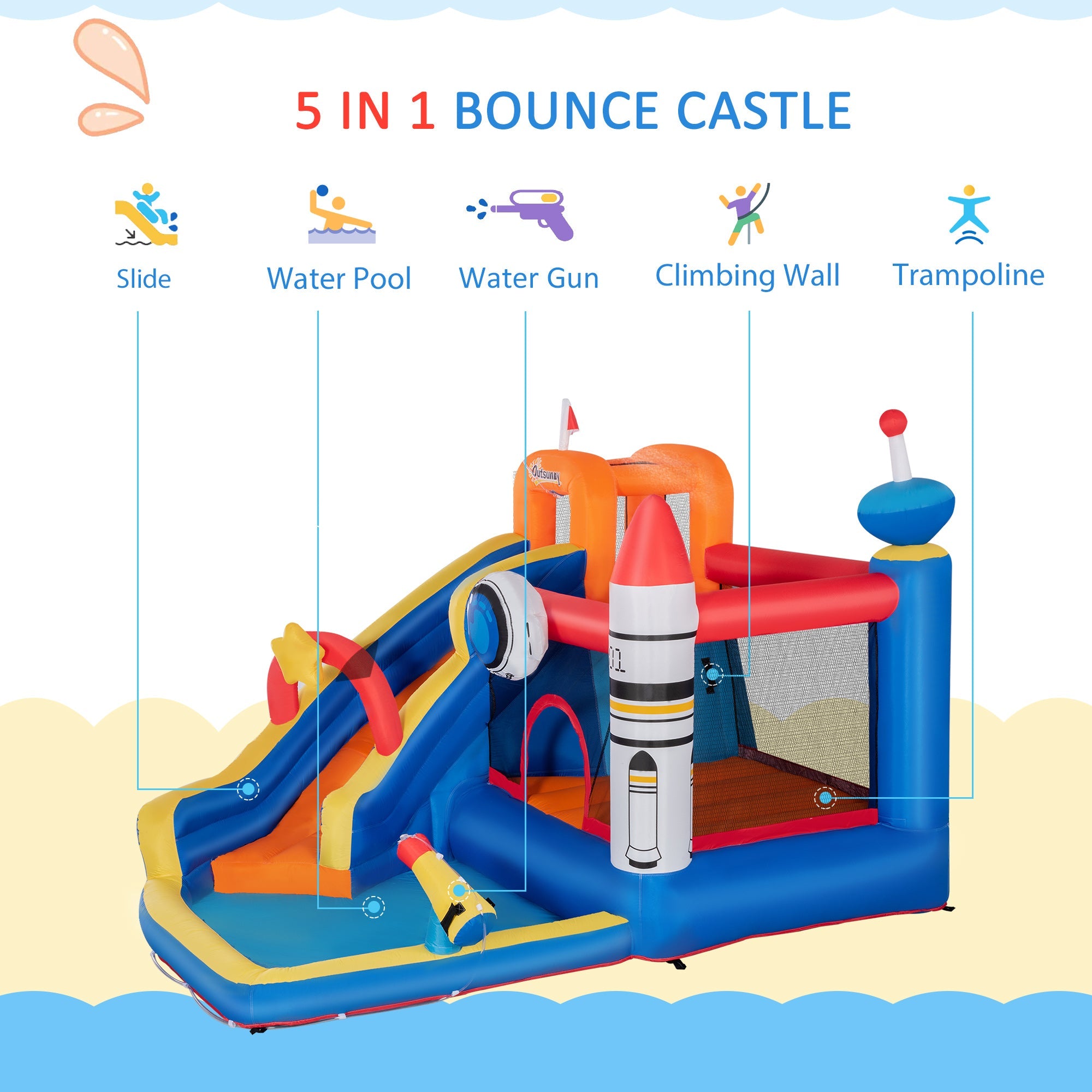 Easycomfort Gioco Springkasteel voor 3–8 jaar, 340x270x227 cm