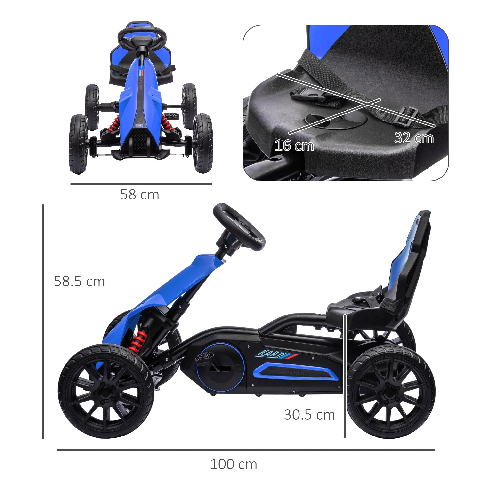 EasyComfort Go Kart trapauto 3–8 jaar, verstelbare stoel, EVA-wielen, 100x58x58.5 cm