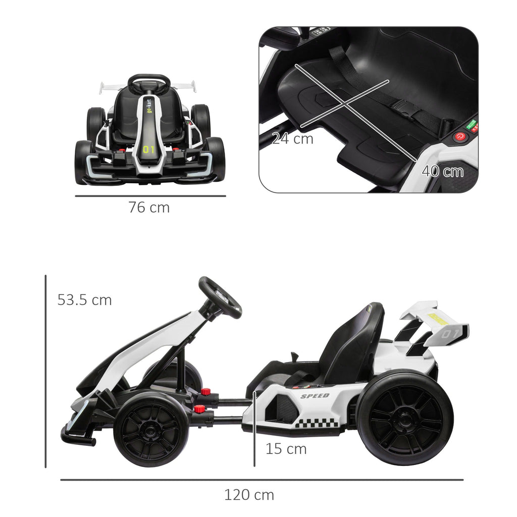 Easycomfort Go Kart Elettrico per Bambini 6-12 Anni 24V 12km/h with Seggiolino Regolabile, white