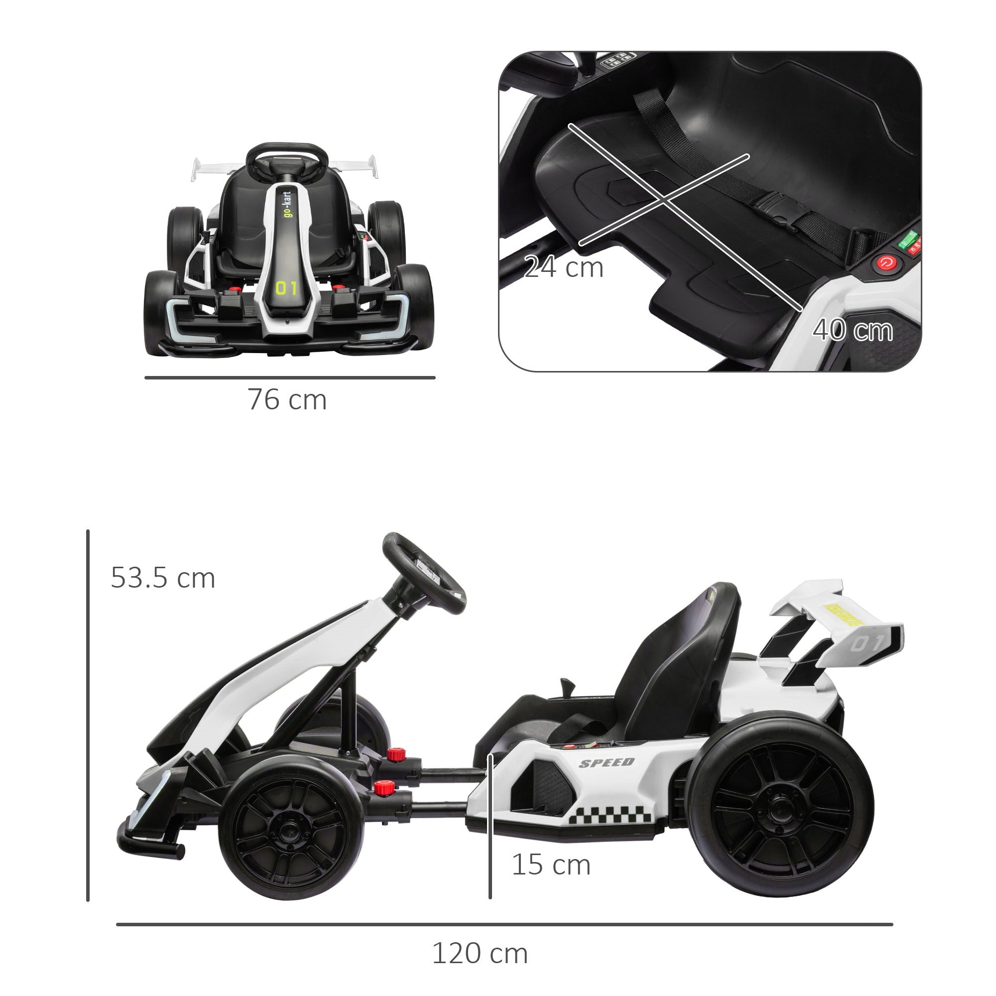 Easycomfort Go Kart Elettrico per Bambini 6-12 Anni 24V 12km/h with Seggiolino Regolabile, white