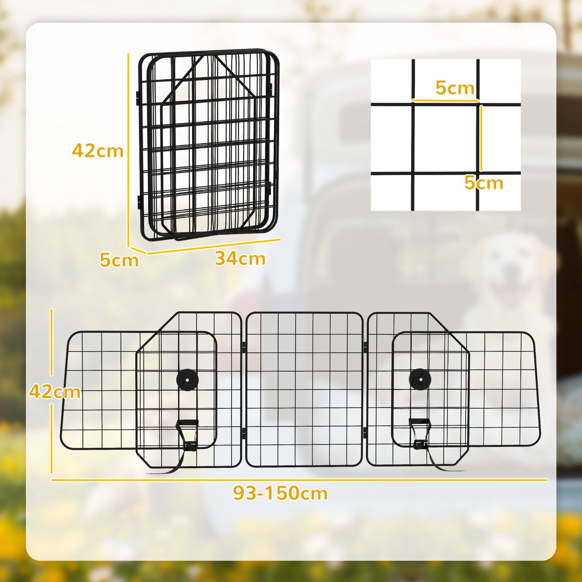 EasyComfort Autoscheidingsrek voor honden, verstelbaar 93–150 x 42 cm, zwart