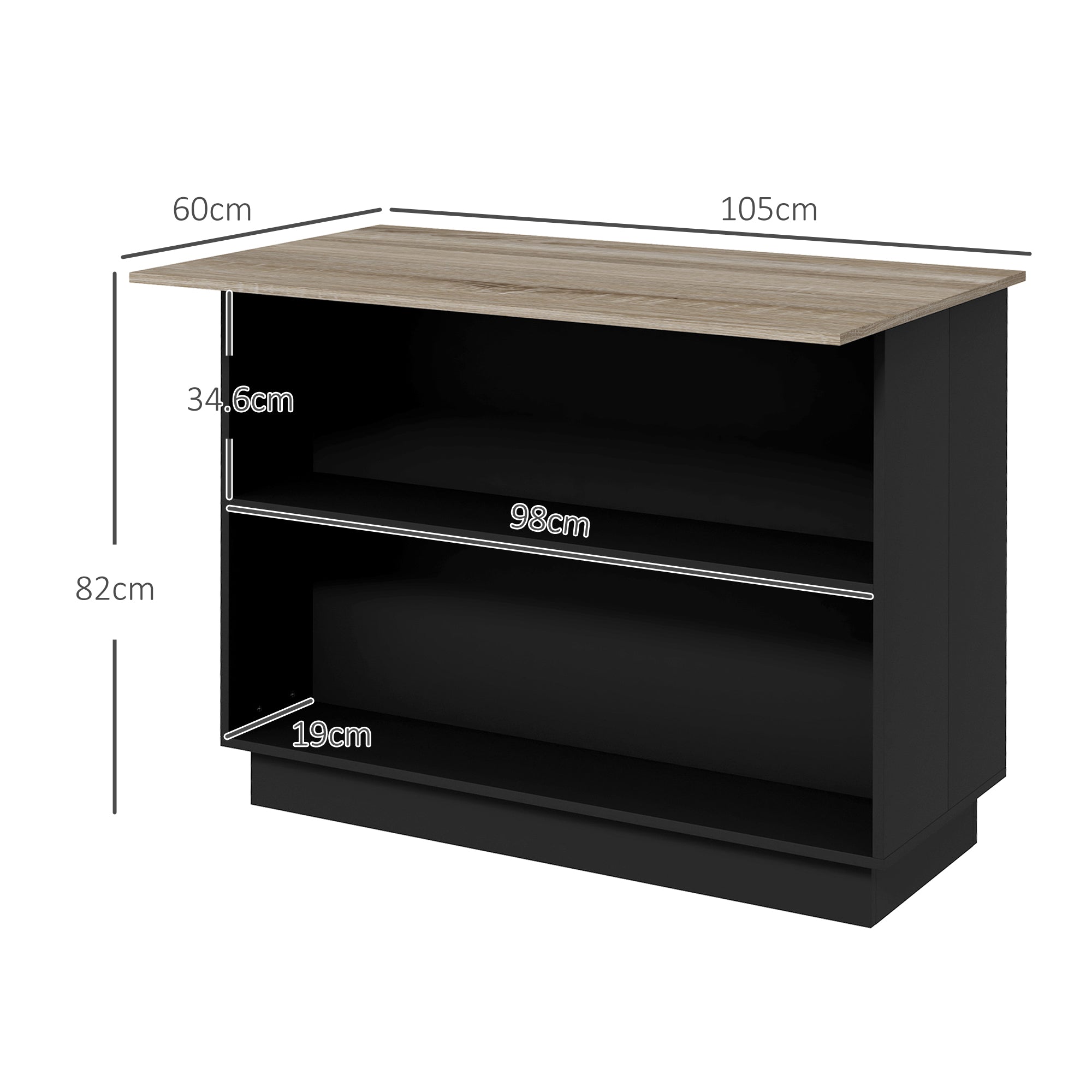 EasyComfort Isola keukeneiland, 2 planken + 2 kastjes, 105x60x82 cm