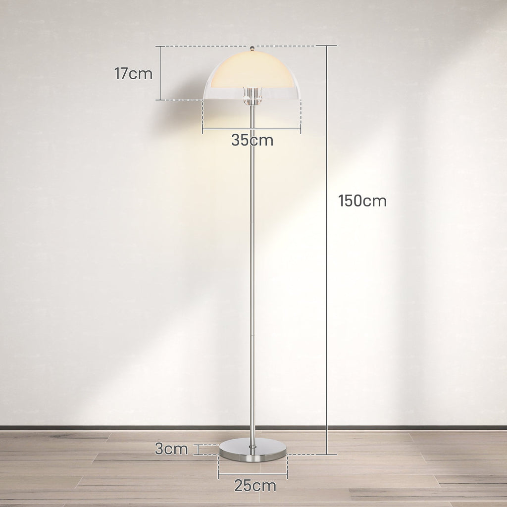EasyComfort Lampada a Piantana Moderna con Paralume a Doppio Strato, in Metallo e Acrilico, Ø35x150 cm, Bianca