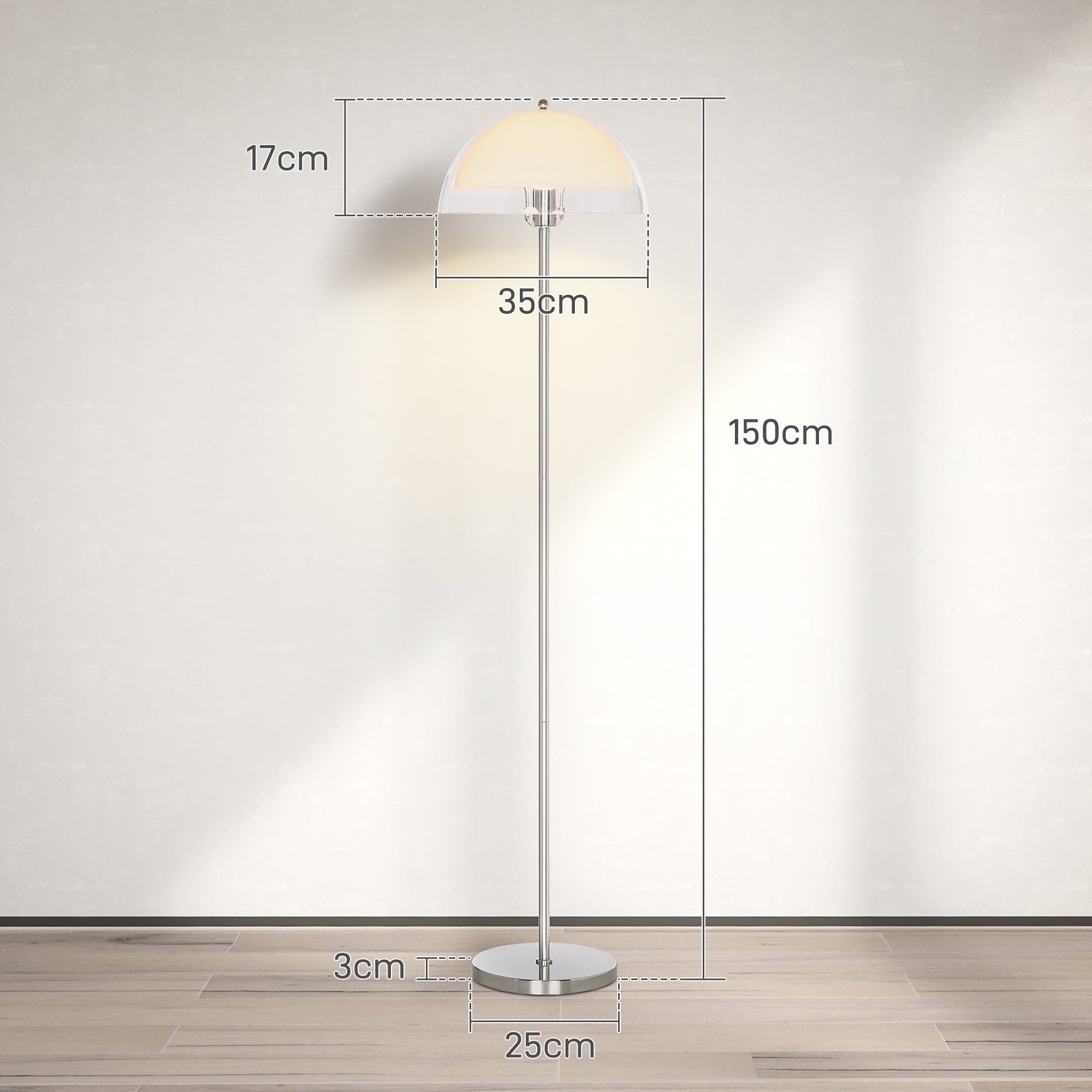EasyComfort Lampada a Piantana Moderna con Paralume a Doppio Strato, in Metallo e Acrilico, Ø35x150 cm, Bianca