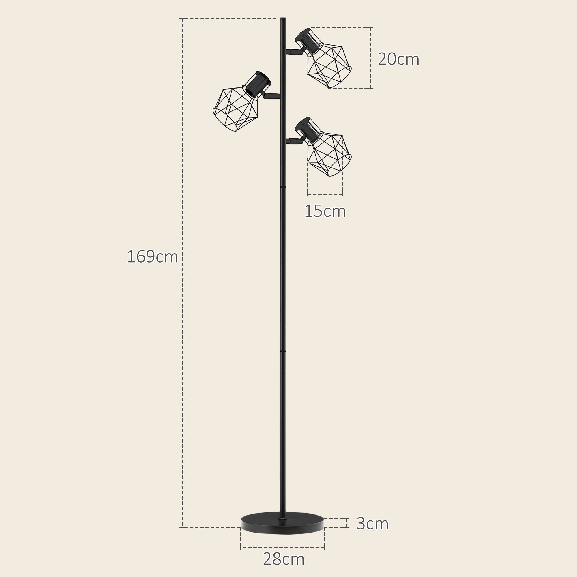 EasyComfort Vloerlamp 3x verstelbare spots 40W, metaal, 41x28x169 cm