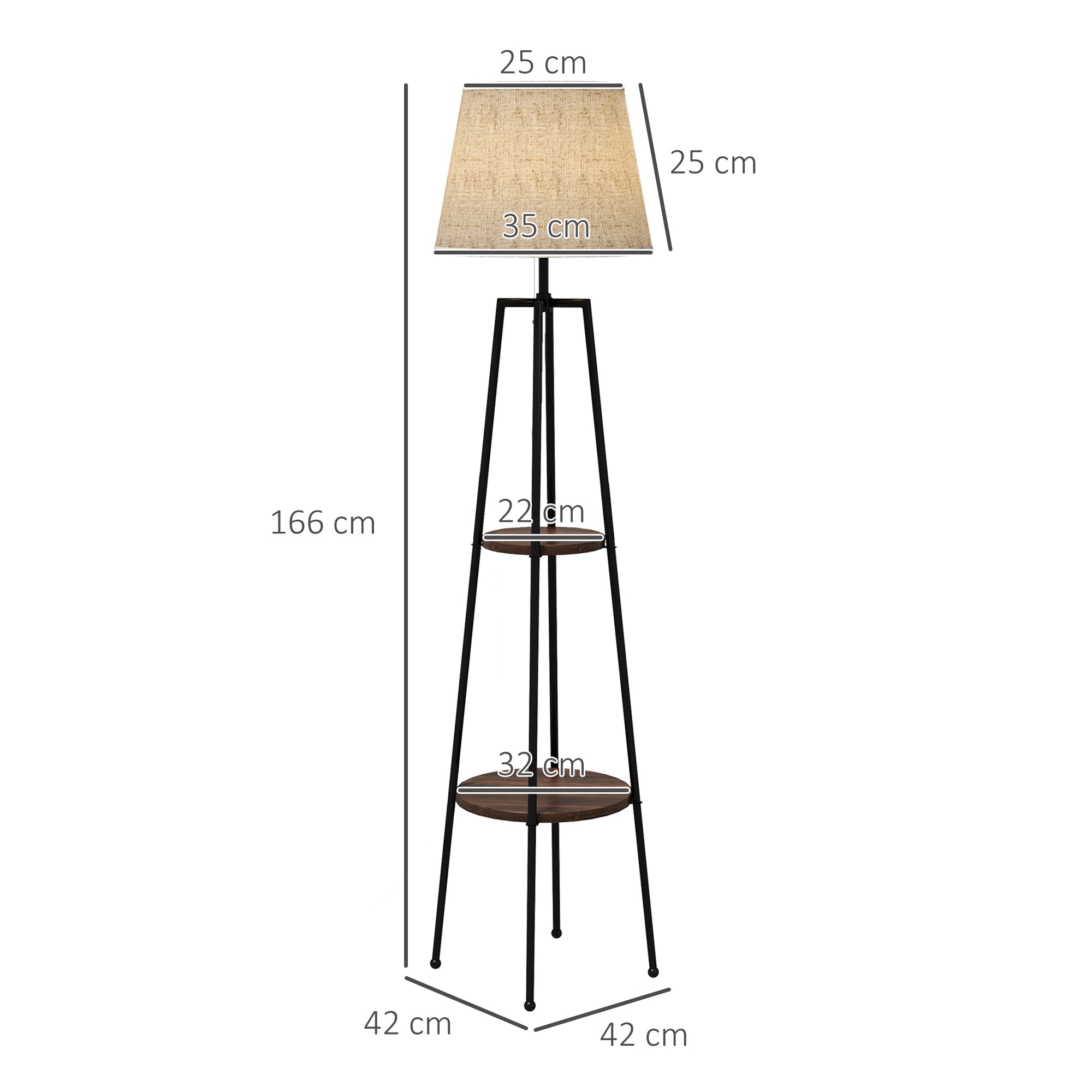 EasyComfort Staande lamp met 2 planken Ø42 x 166A cm zwart/bruin