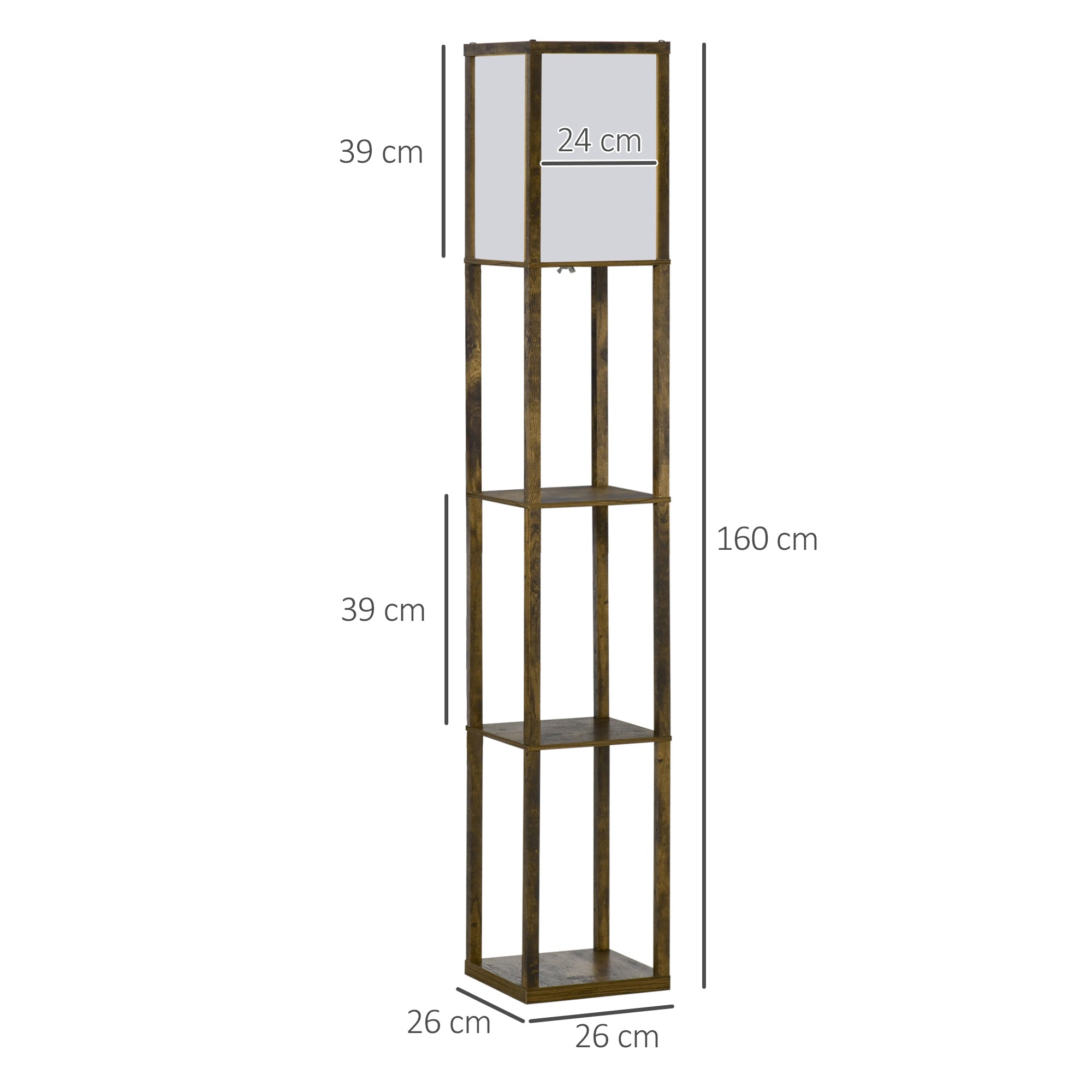 EasyComfort Vloerlamp met 3 planken, E27 40W, 26x26x160 cm houtkleur