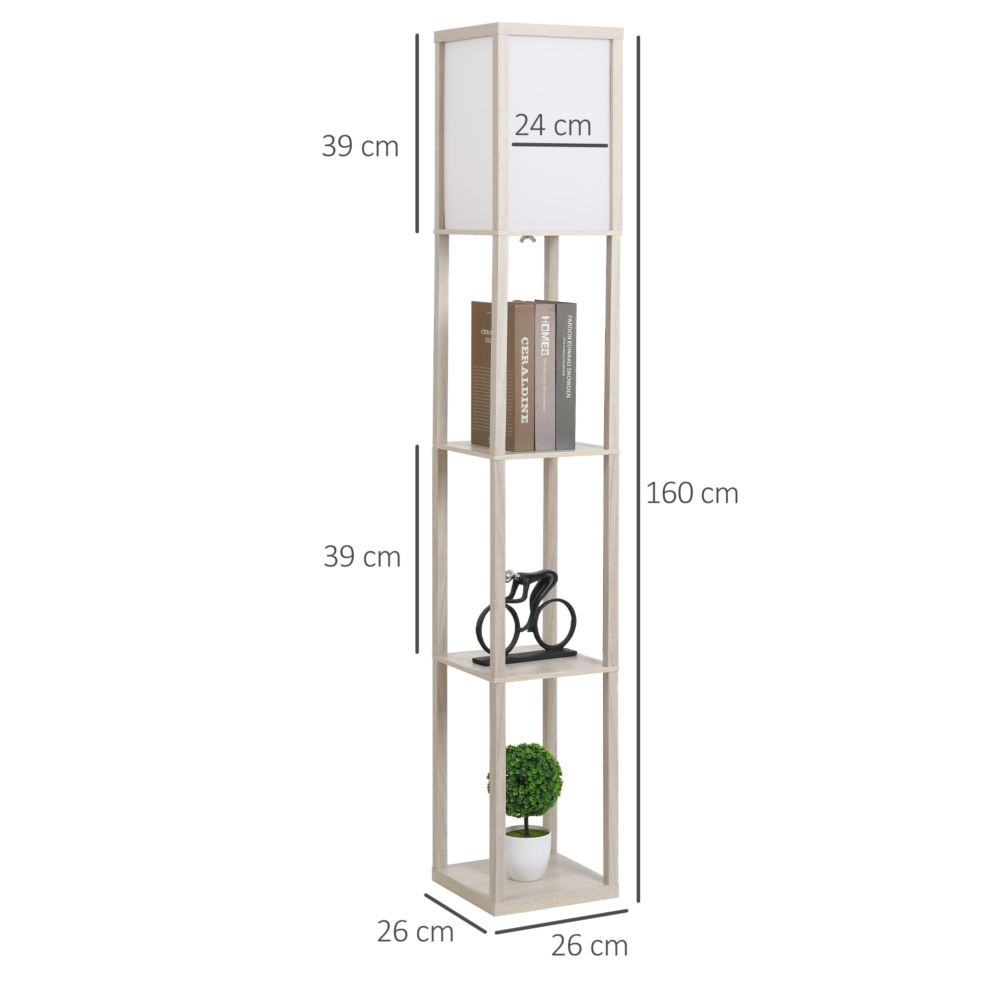 EasyComfort vloerlamp met 3 planken 40W E27 26x26x160 cm eiken