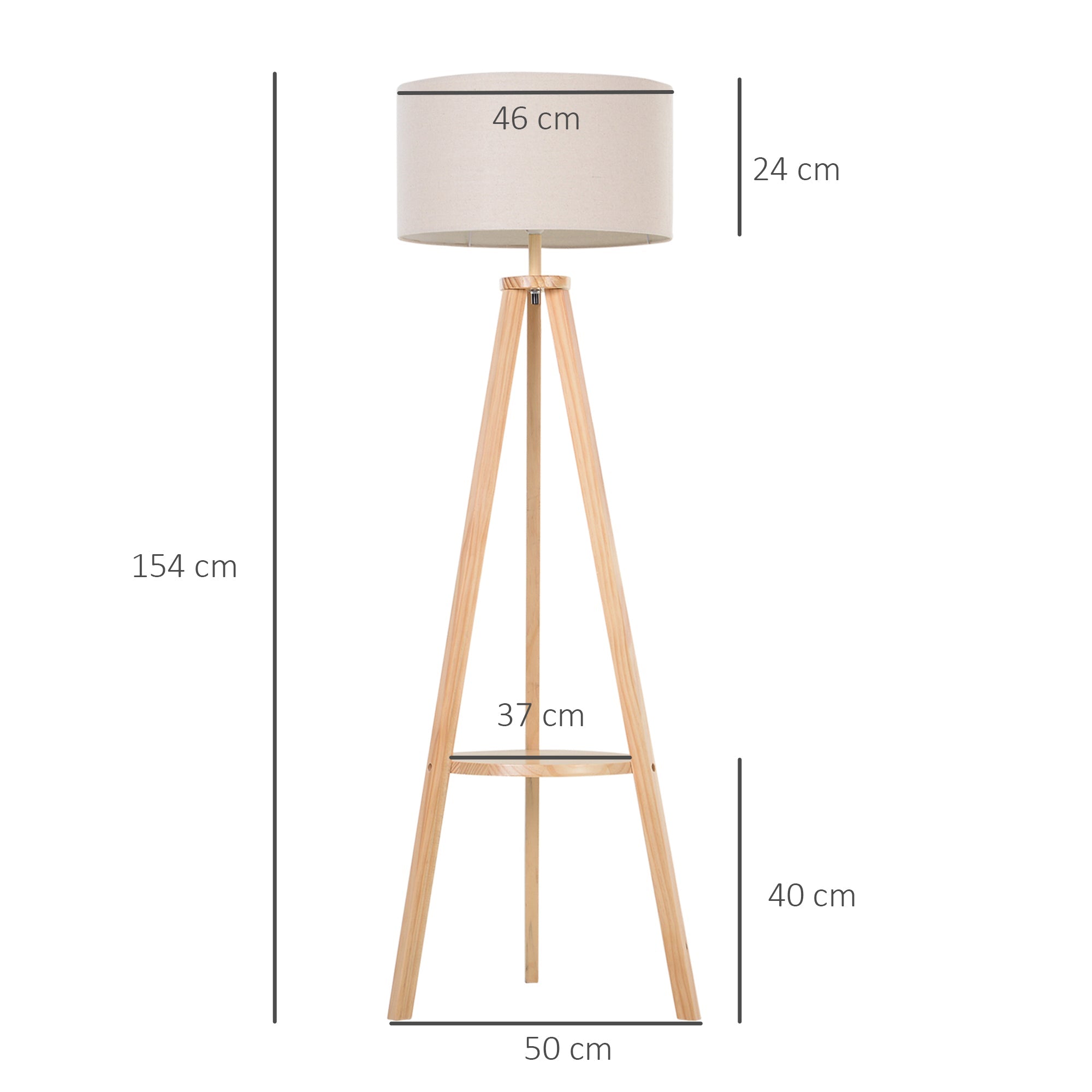 Easycomfort Lampada da Terra with Ripiano Intermedio Paralume in Lino Interruttore a Pedale Risparmio Energetico Altezza 154cm, Legno, 50x50x154 cm