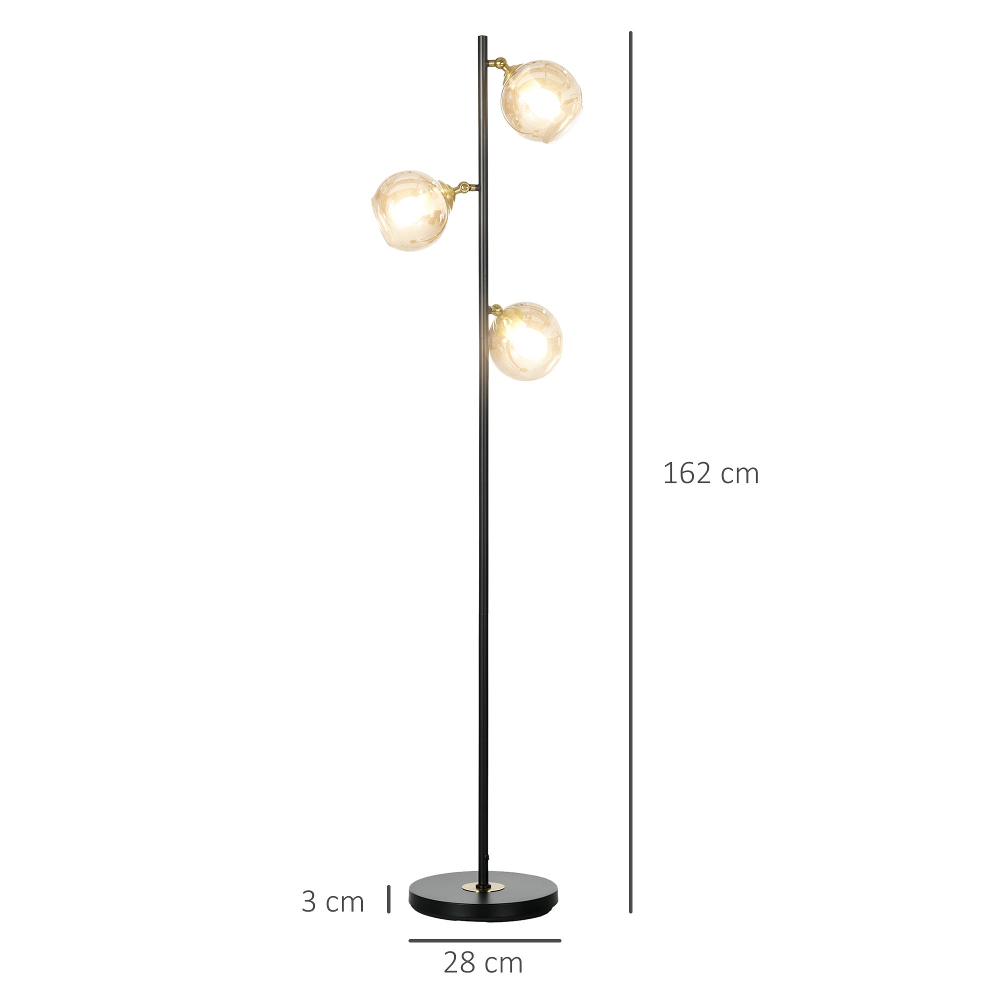 EasyComfort Staande lamp (3 glazen kappen) Ø36×162A cm, zwart/grijs