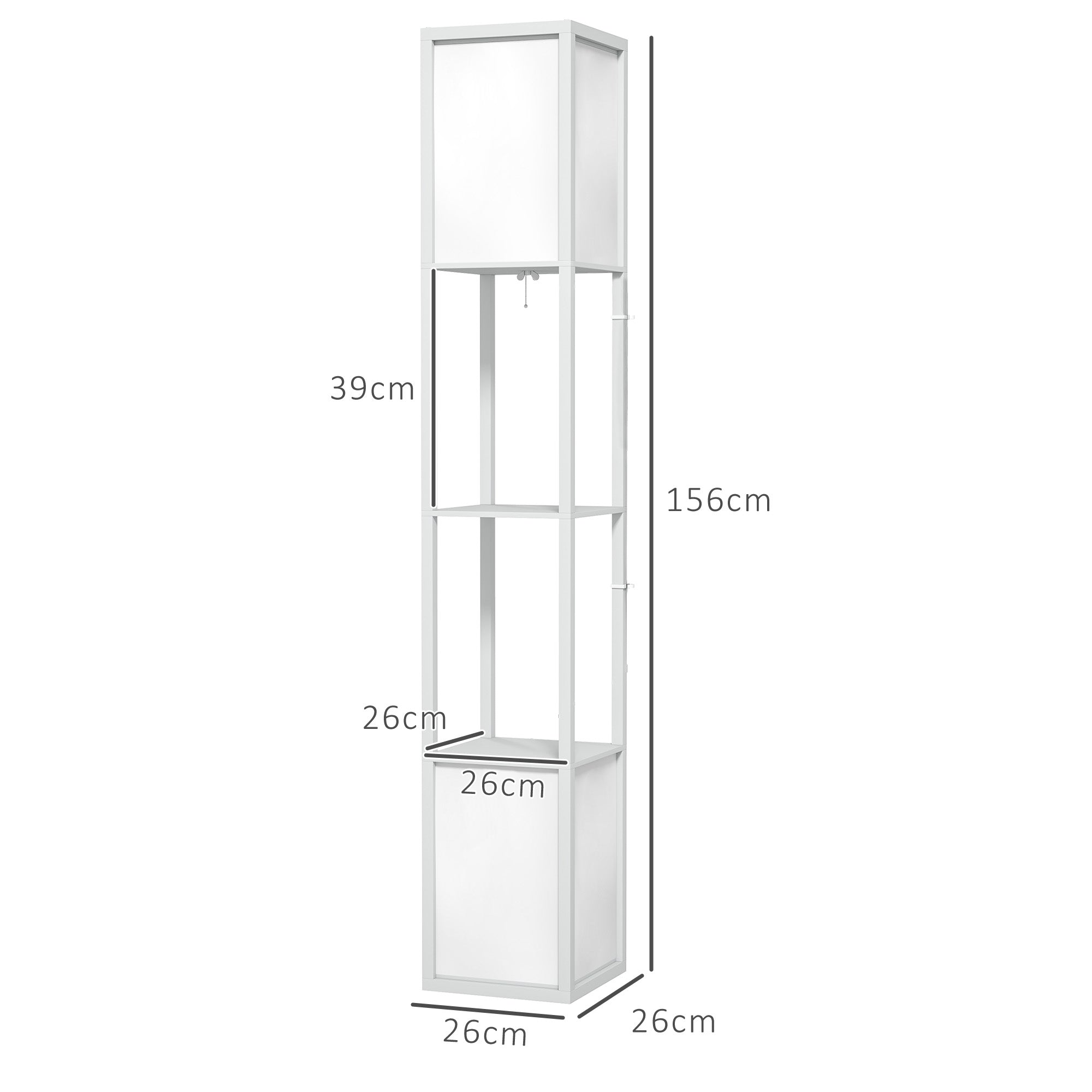 EasyComfort Vloerlamp met 2 lampschermen en 2 planken, E27 40W, 26x26x156 cm