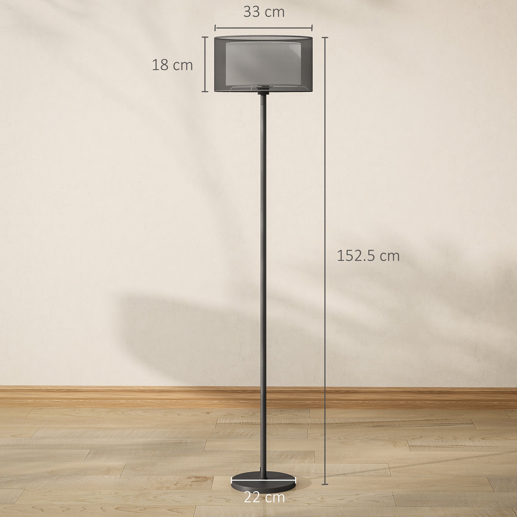 EasyComfort Moderne vloerlamp met dubbel lampscherm Ø33 x 152.5 cm, zwart