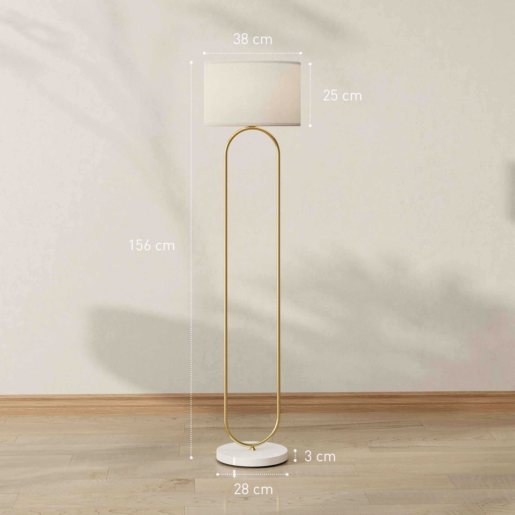 EasyComfort Lampada da Terra Moderna con Paralume in Tessuto, Doppio Tubo Metallico e Interruttore a Pedale, Oro
