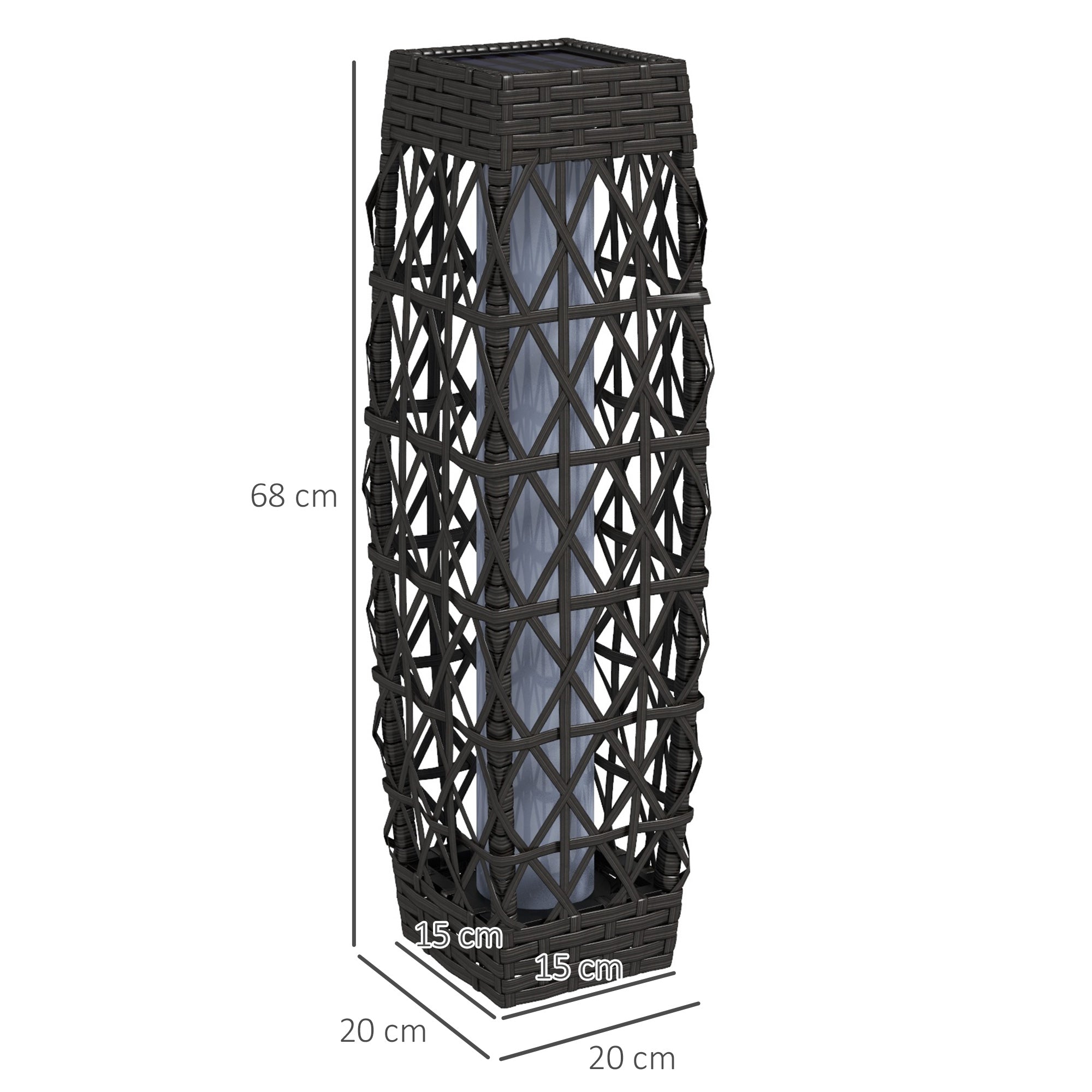 EasyComfort Lampada Solare da Giardino con Illuminazione LED, in Acciaio e Rattan PE, 20x20x68 cm, Grigio
