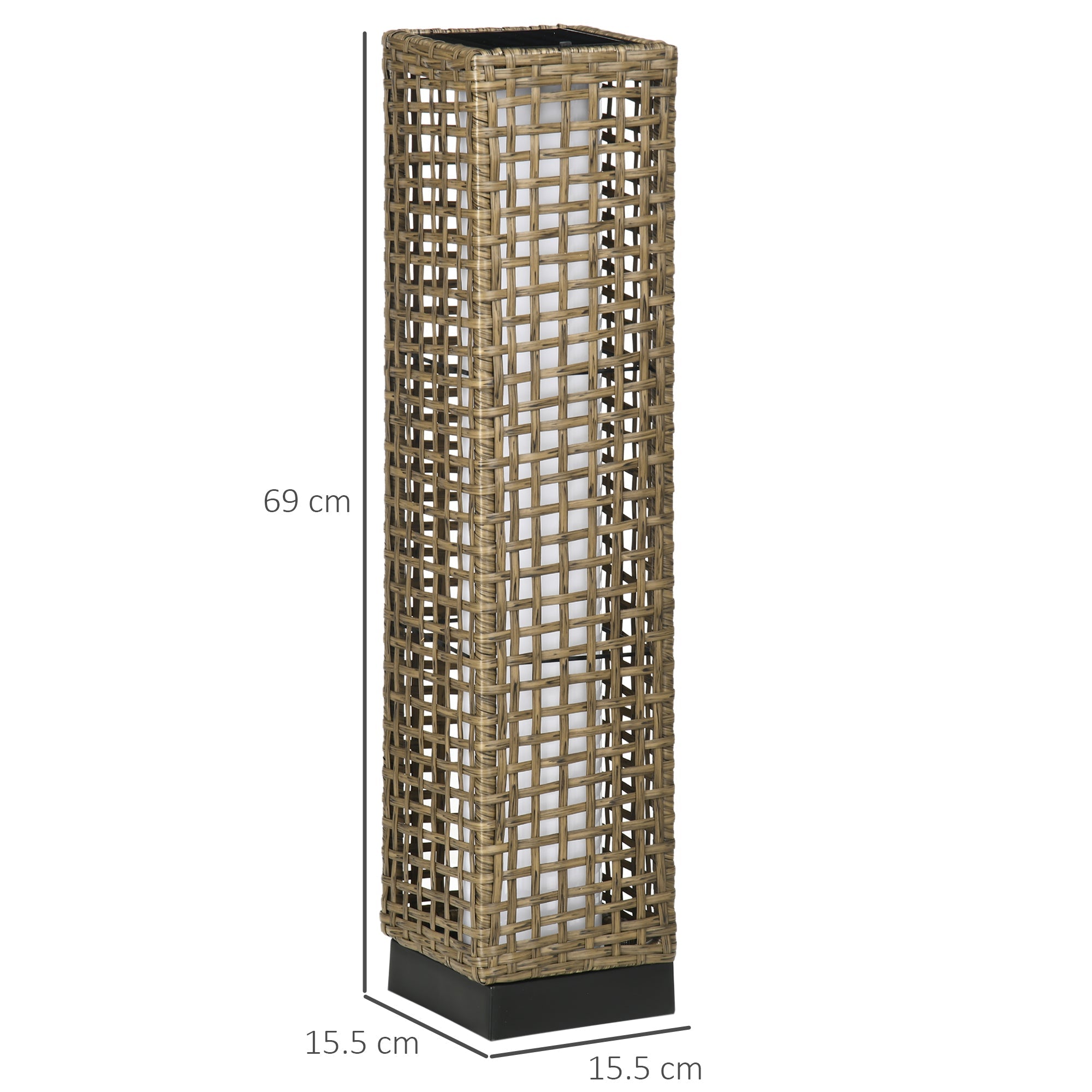 EasyComfort Lampada Solare da Giardino with Pannello di Ricarica, in Acciaio e Rattan, 15.5x15.5x69 cm, black e Marrone