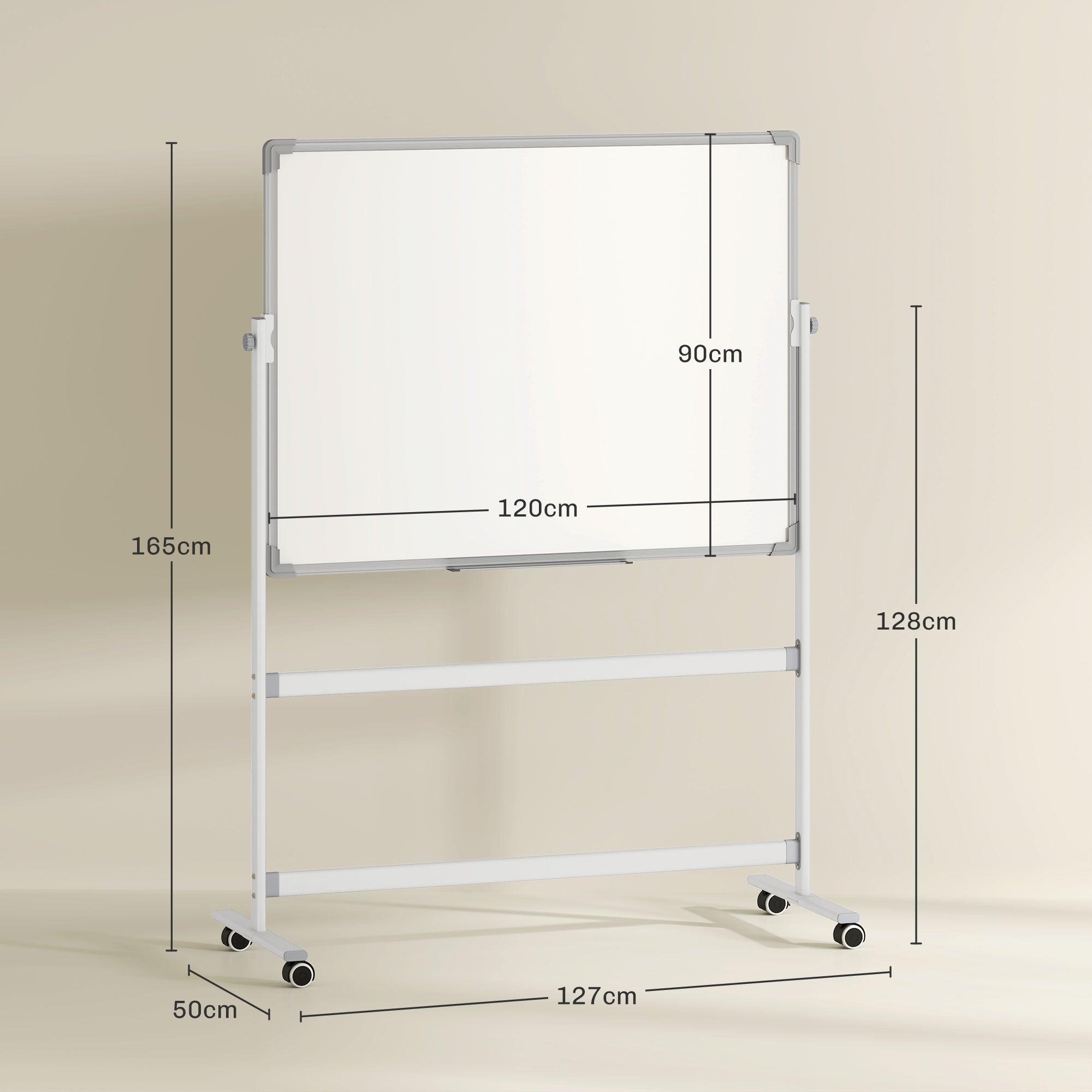 EasyComfort dubbelzijdig magnetisch whiteboard 120x90 cm – 127x50x165 cm