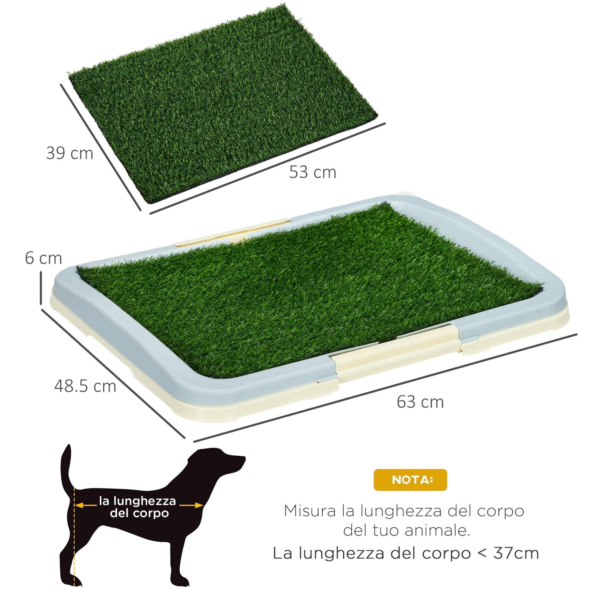 EasyComfort Lettiera per Cani 3 Strati con Prato Sintetico, Griglia e Vassoio Inferiore, 63x48.5cm