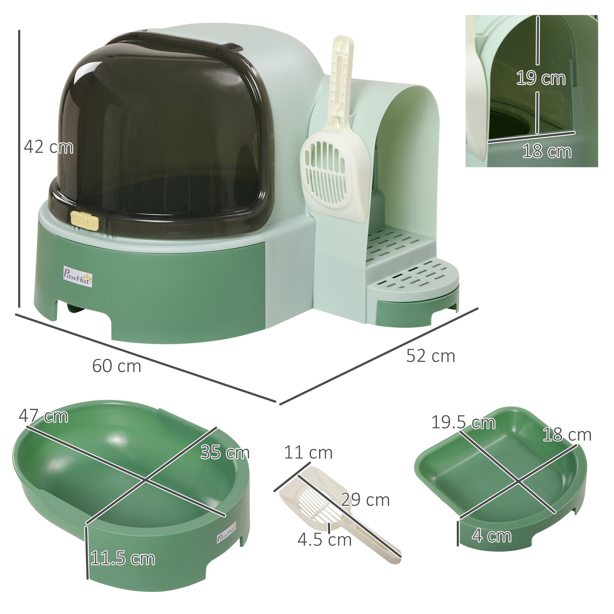 EasyComfort Gesloten kattenbak met openslaand deksel en uitschuifbare lade, 52x60x42 cm
