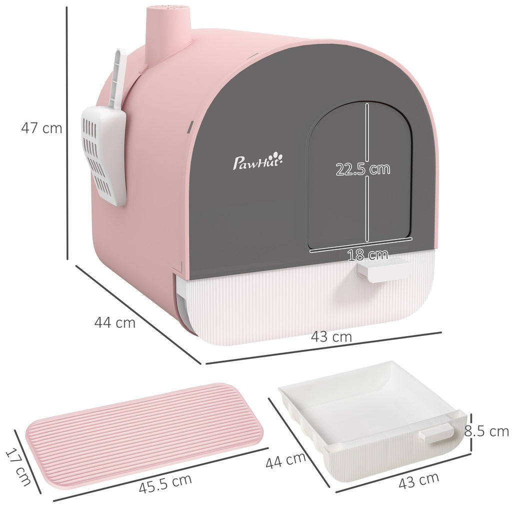 EasyComfort Lettiera per Gatti Chiusa con Filtri, Paletta e Vassoio, Struttura in PP, 43x44x47cm, Rosa