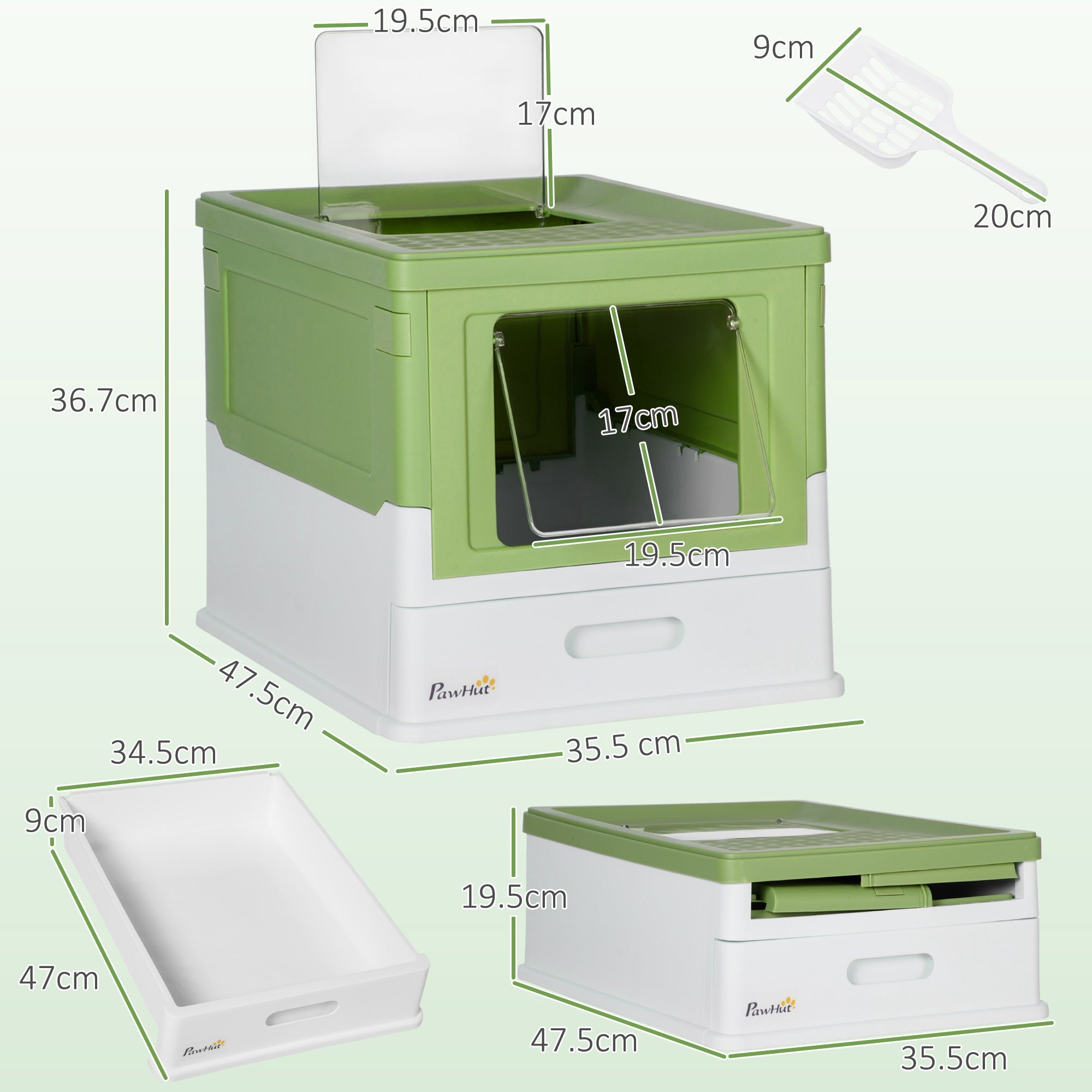 EasyComfort Gesloten kattenbak met schep en uittrekbaar bakje, 47.5x35.5x36.7cm