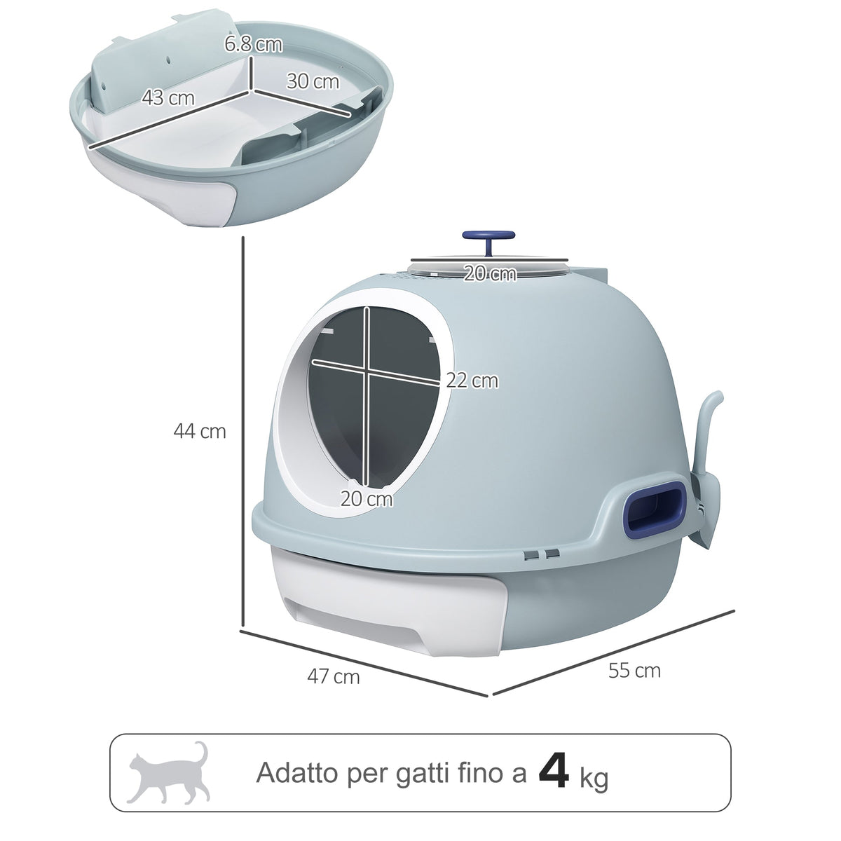 EasyComfort Lettiera per Gatti Chiusa gesloten kattenbak met uitneembare lade, 47x55x44 cm