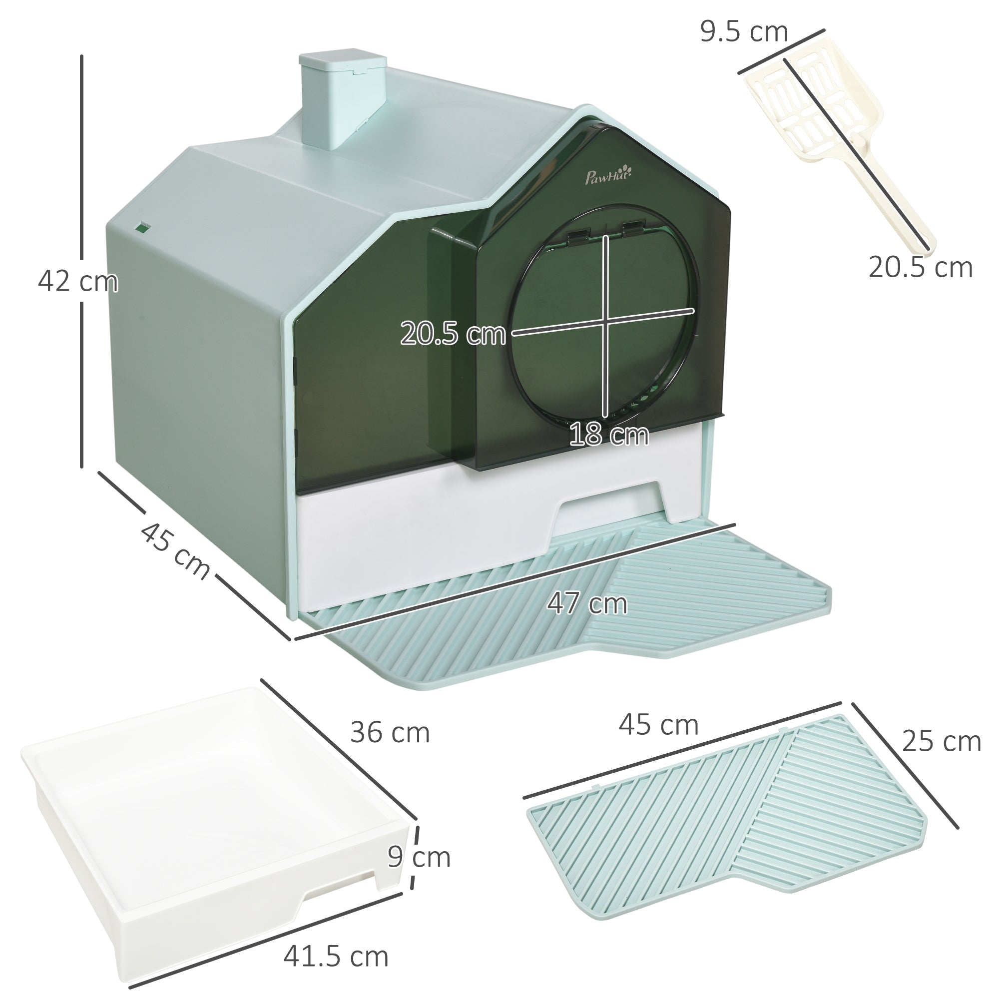 EasyComfort Lettiera per Gatti Chiusa con Vassoio Estraibile, Tappetino e Paletta, 47x45x42cm, Azzurro