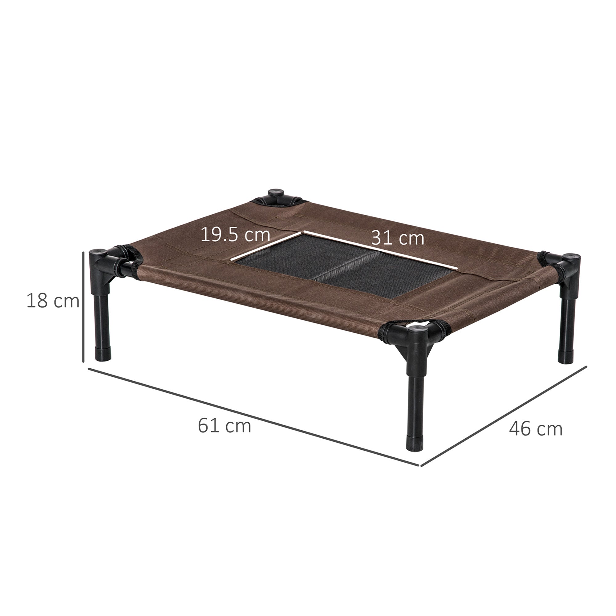 EasyComfort Lettino per Cani Rialzato with Seduta Traspirante, in Acciaio e Tessuto, 61x46x18 cm, black e Caffè
