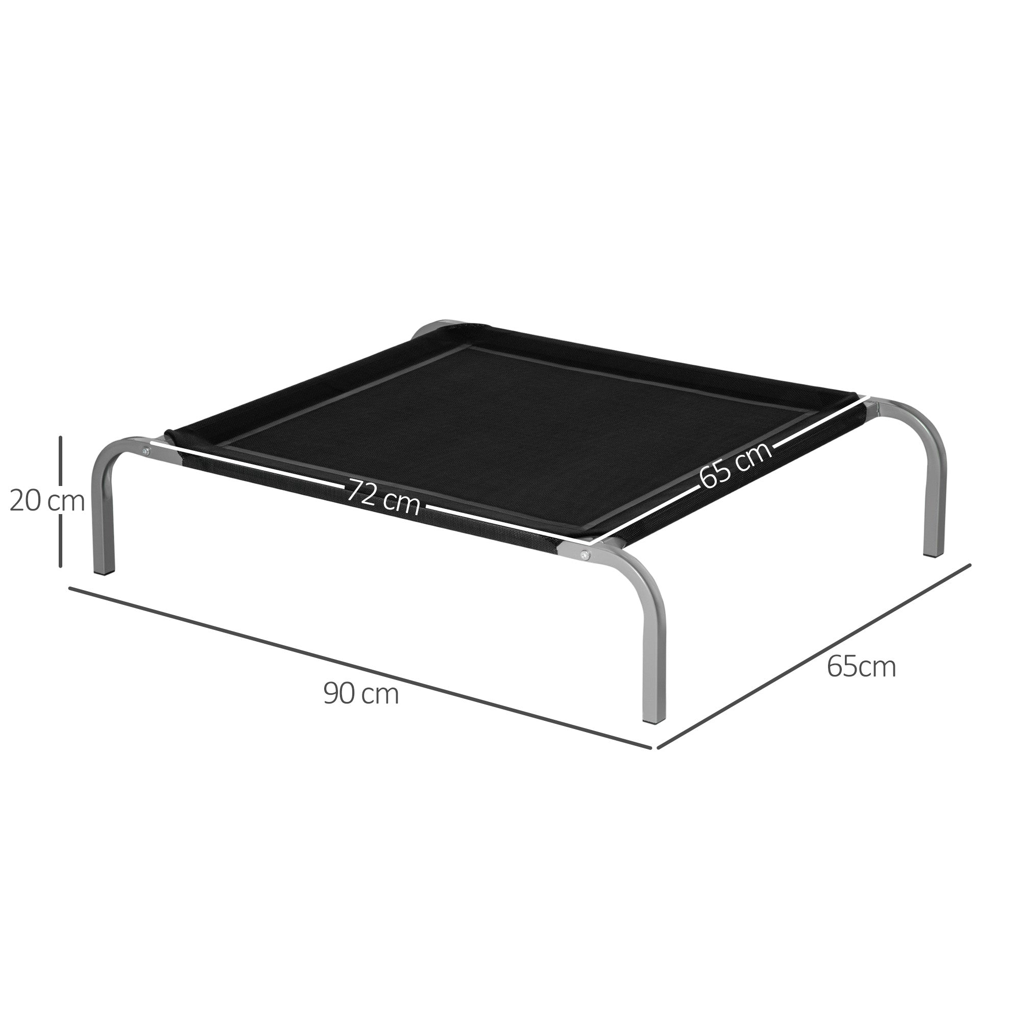 EasyComfort Lettino per Cani Rialzato con Seduta Traspirante, in Metallo e Tessuto, 90x65x20 cm, Nero e Argento