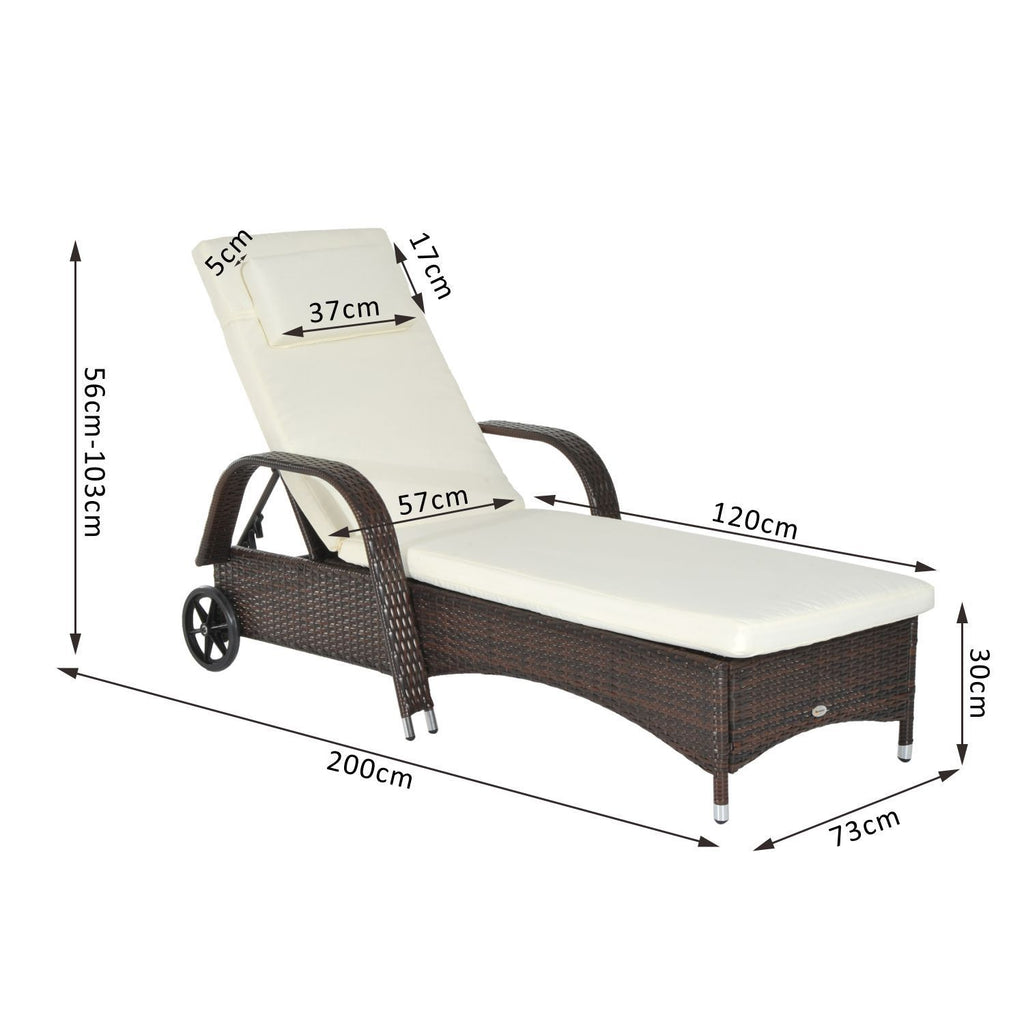 EASYCOMFORT Garden Sun Lounger, Deck Chair with Wheels for Beach in Rattan Adjustable Height