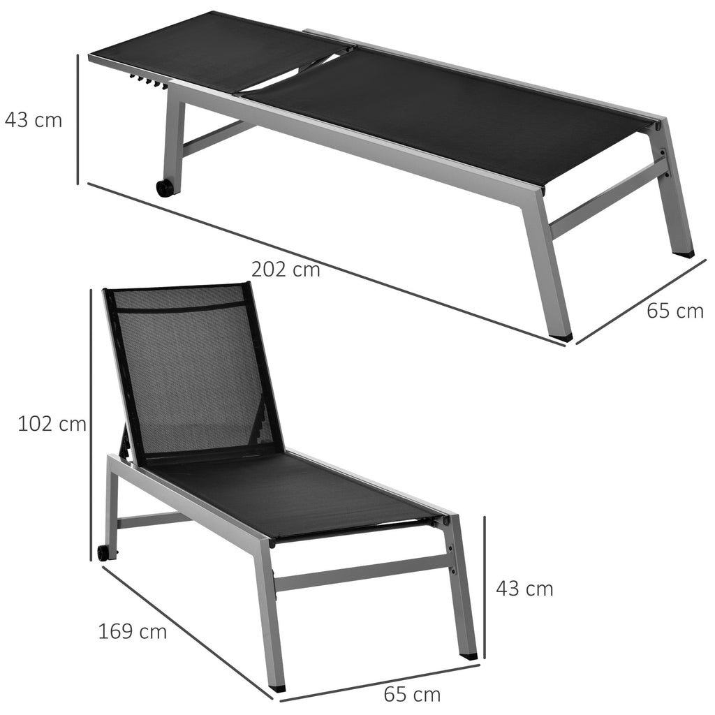 EasyComfort aluminium ligbed met verstelbare rugleuning - zwart/grijs