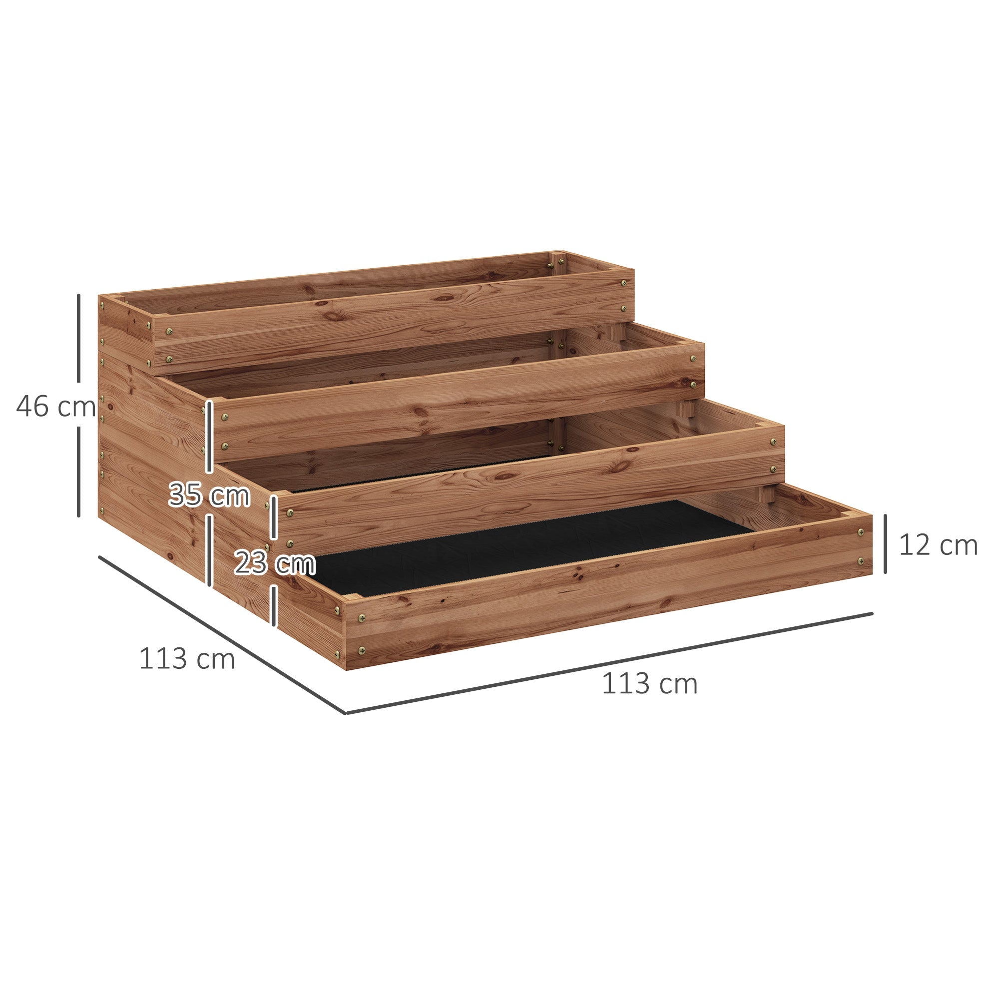 EasyComfort Letto per Orto Rialzato a 4 Livelli in Legno di Abete with Fondo Aperto, 113x113x46 cm, Marrone