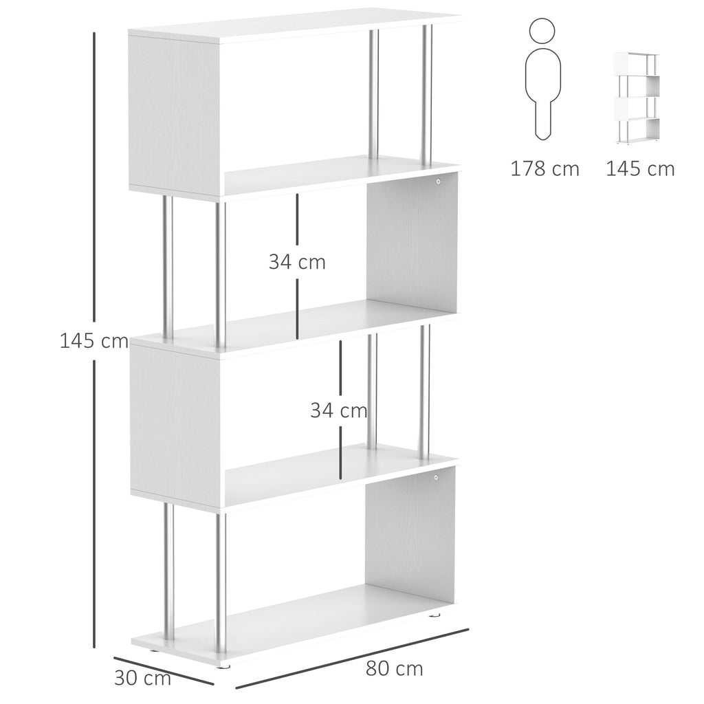 Easycomfort Libreria a 4 Ripiani Design Moderno in Legno e Metallo, Libreria Scaffale per Soggiorno, Studio, Ufficio, 80x30x145cm Bianca