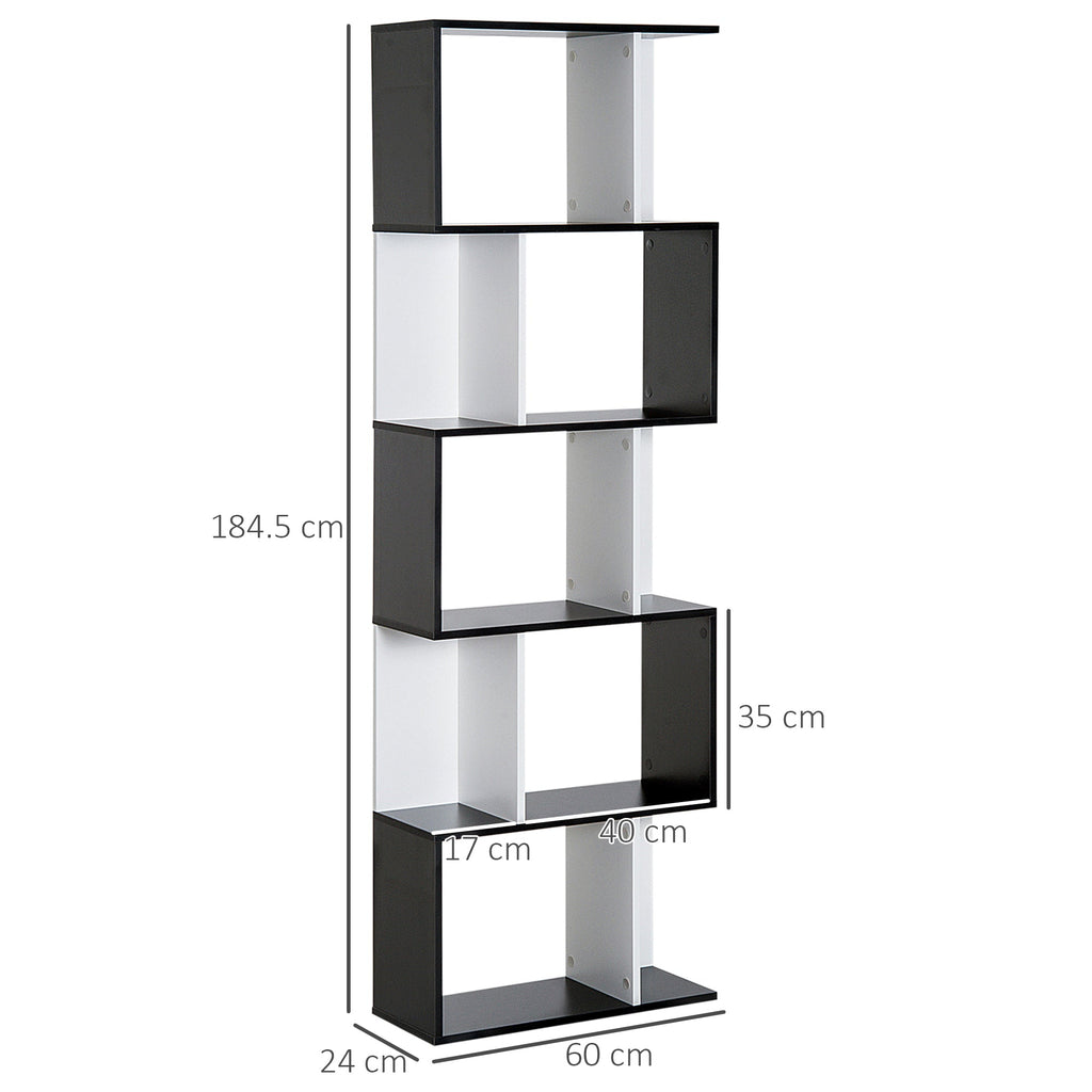 Easycomfort Libreria Moderna 5 Ripiani Pratici Finitura Eccellente, Superficie Liscia e a Prova di Umidità in Legno Truciolato black 60×24×184.5cm