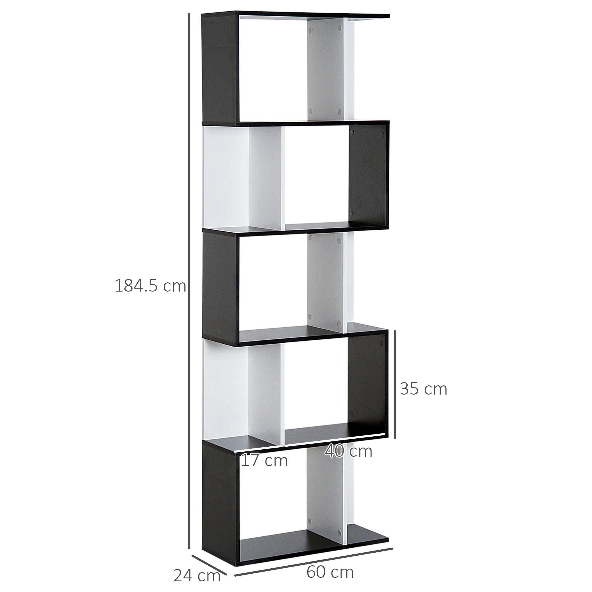 Easycomfort Libreria Moderna 5 Ripiani Pratici Finitura Eccellente, Superficie Liscia e a Prova di Umidità in Legno Truciolato black 60×24×184.5cm
