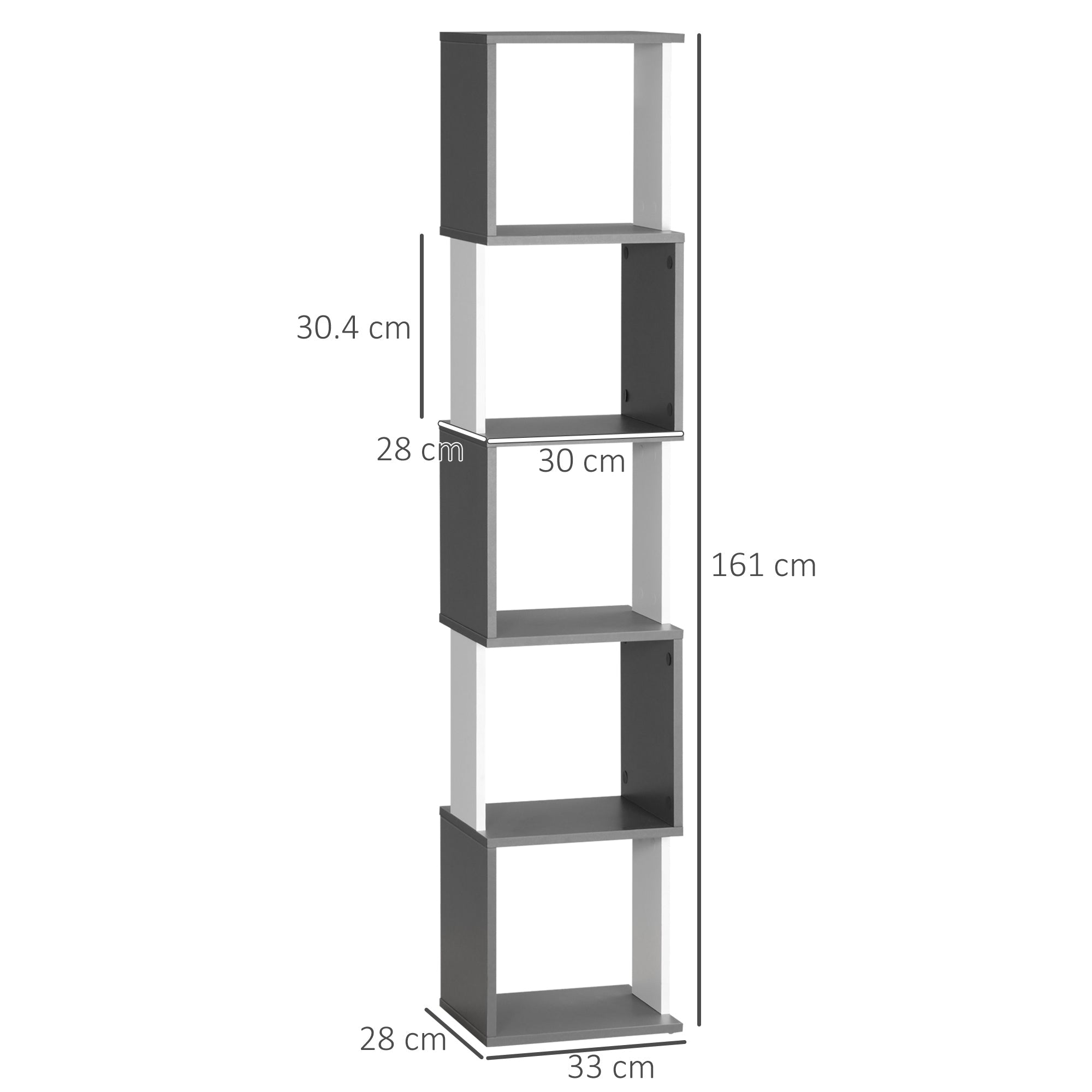 Easycomfort Libreria Moderna Salvaspazio a 5 Ripiani in Legno, 33x28x161cm, Grigio e white