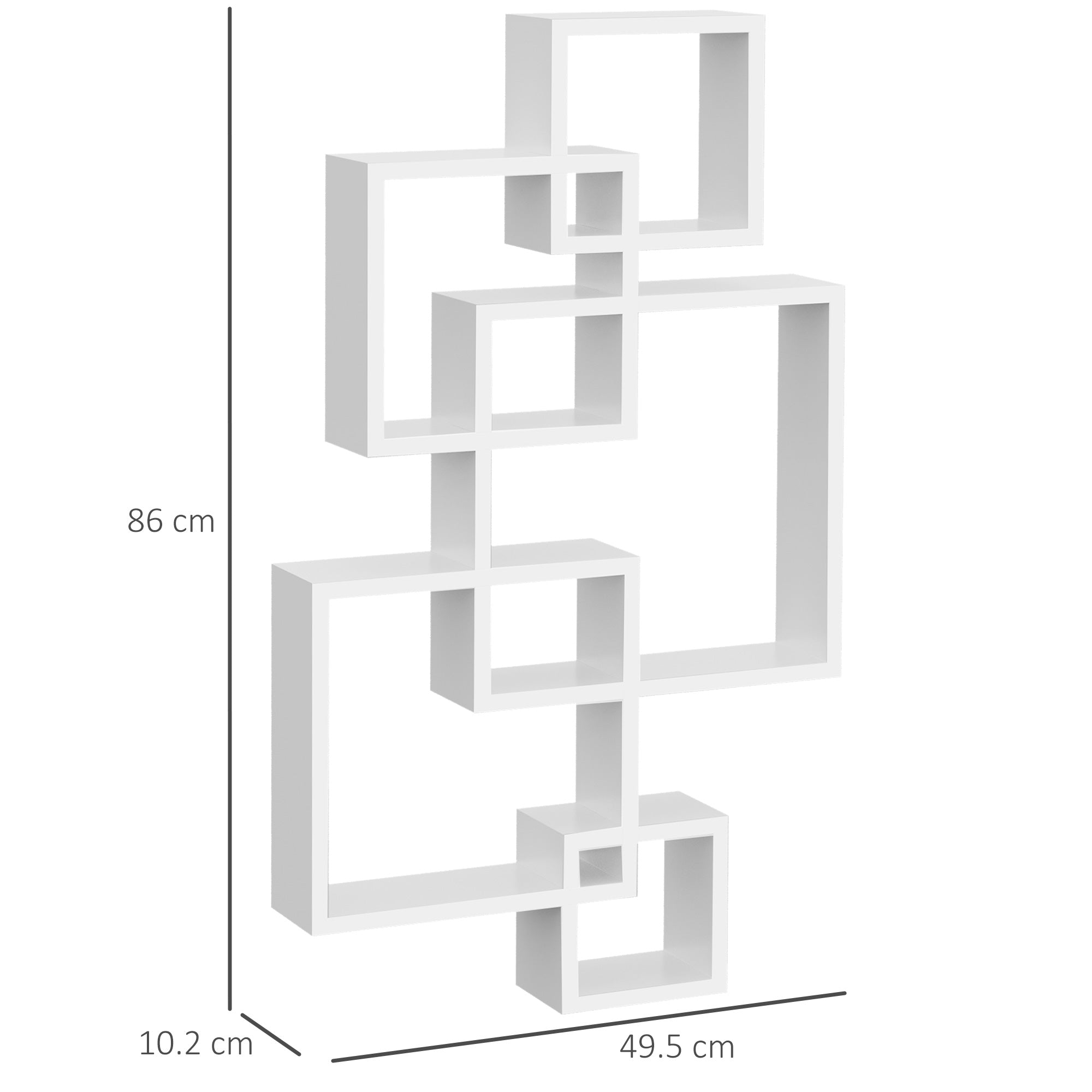 Easycomfort Libreria Moderna Sospesa with 5 Cubi Intrecciati in Legno, 49.5x10.2x86cm, white
