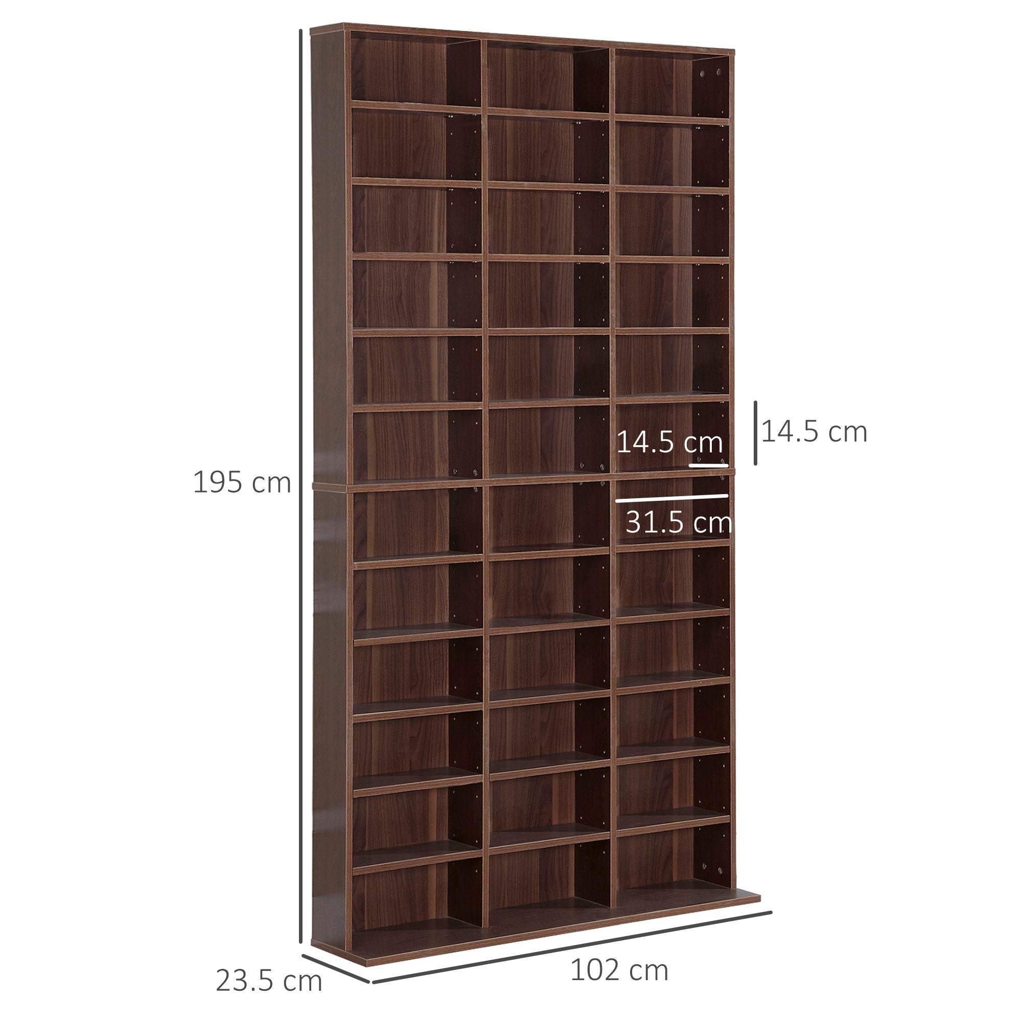Easycomfort Mobile Libreria wall-mounted porta CD with 36 Ripiani ad Altezza Regolabile, Libreria in Legno Composito, 195x102x23.5 cm, Marrone