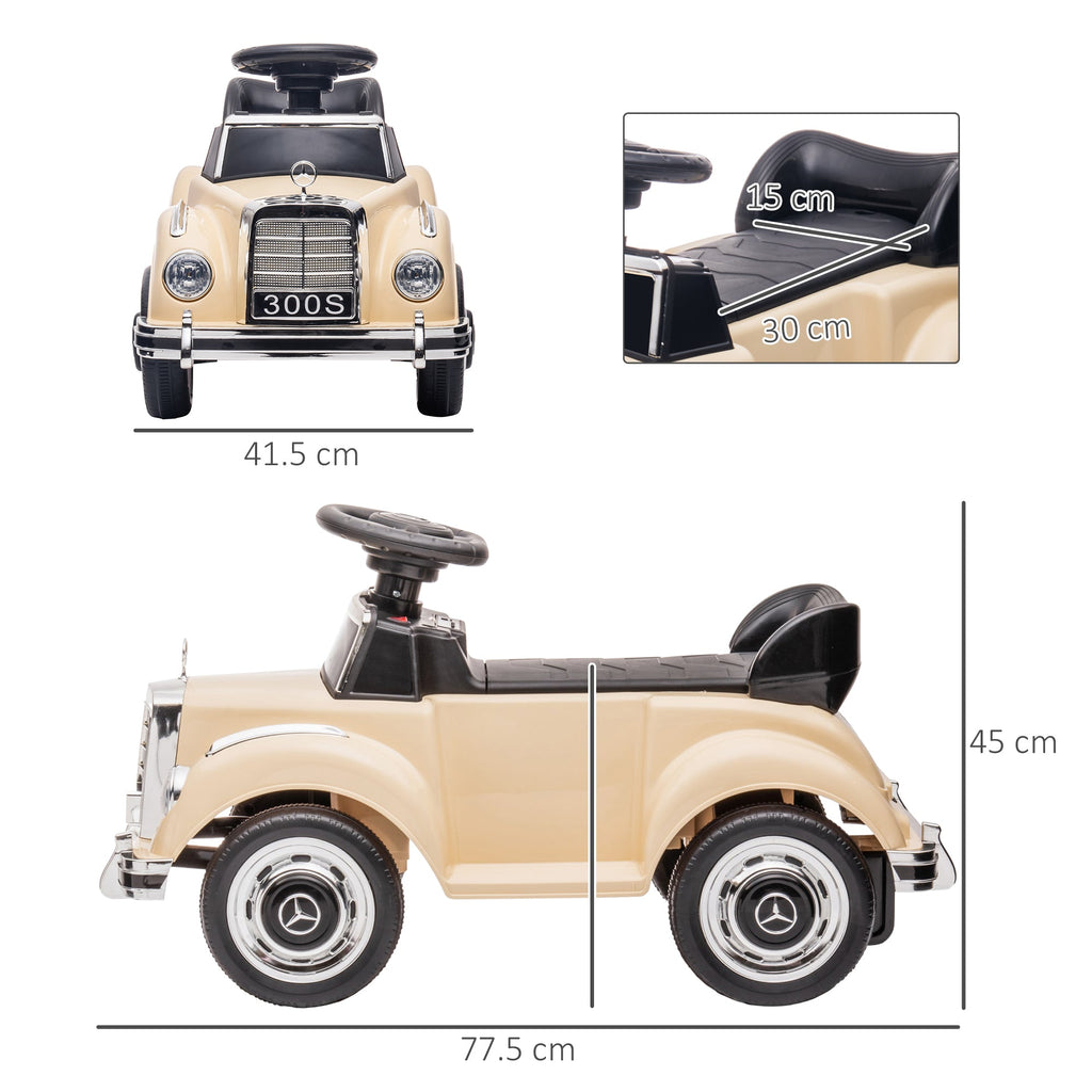 EasyComfort Macchina Elettrica per Bambini 18-48 Mesi con un clacson funzionante e USB, Auto Licenza Mercedes-Benz con Musica, Beige