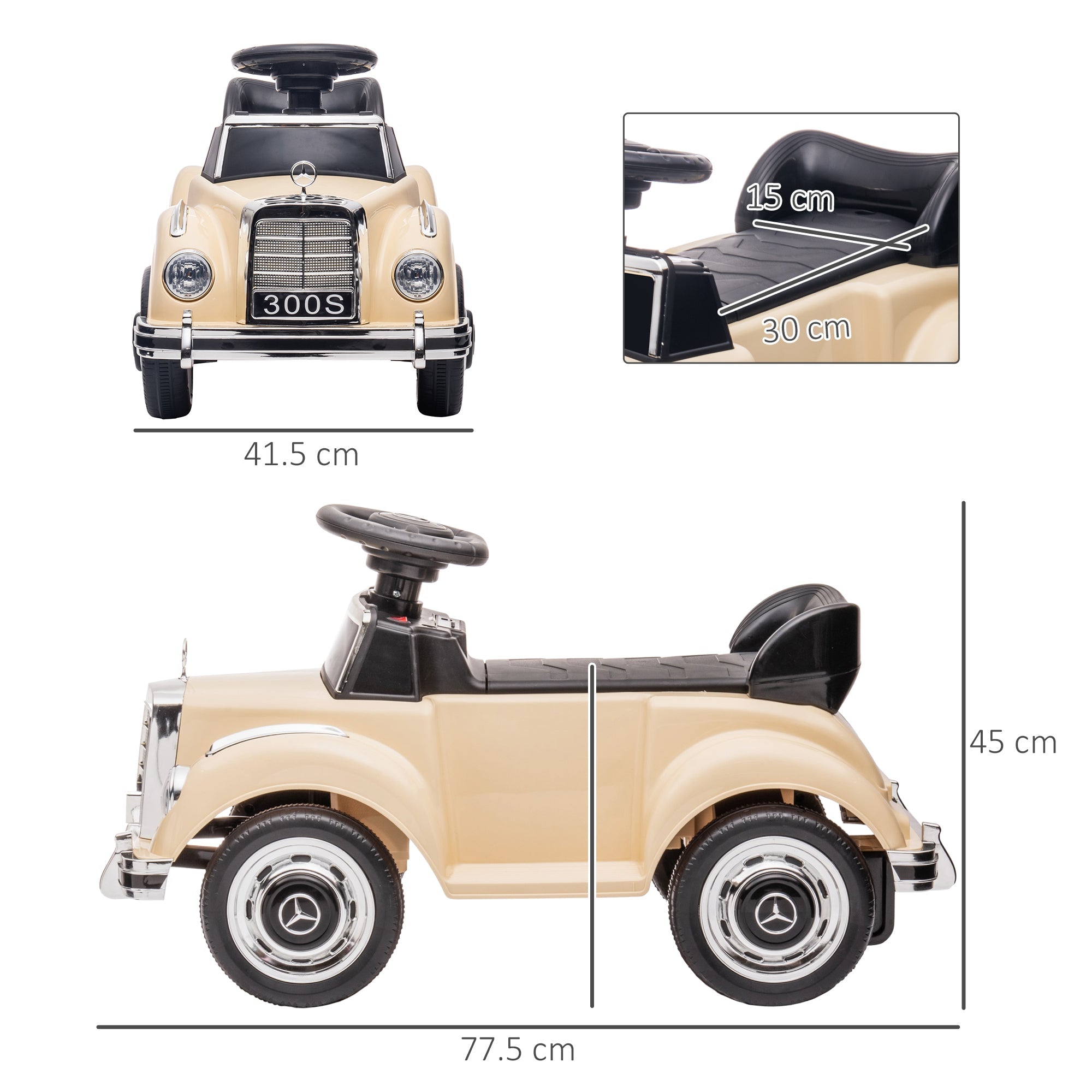 EasyComfort Macchina Elettrica per Bambini 18-48 Mesi con un clacson funzionante e USB, Auto Licenza Mercedes-Benz con Musica, Beige