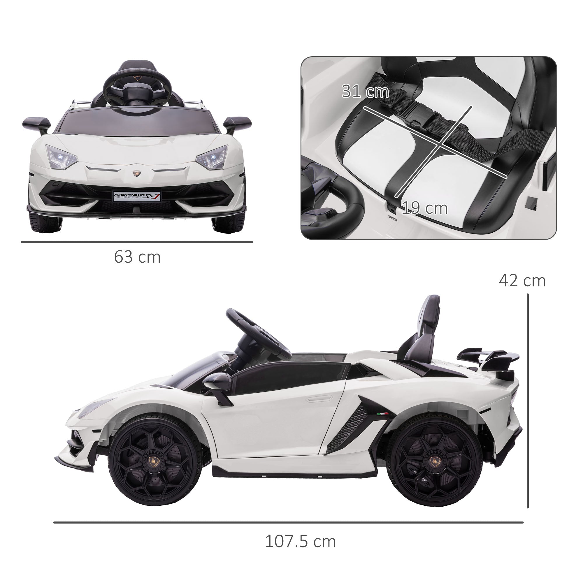EasyComfort Elektrische kinderauto 12V met Lamborghini-licentie, wit