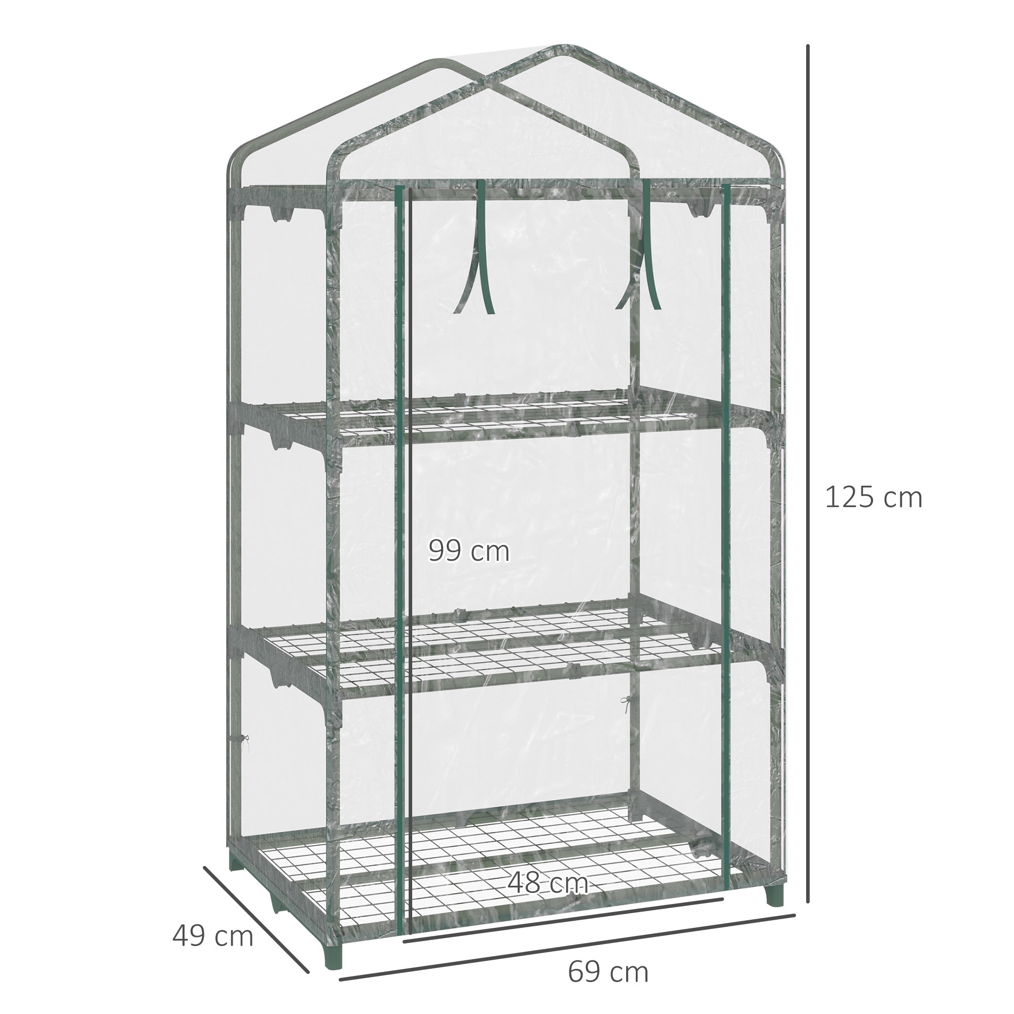 Easycomfort Mini Serra with Copertura in Plastica, Telaio in Acciaio with 3 Ripiani, 69x49x125cm, Trasparente